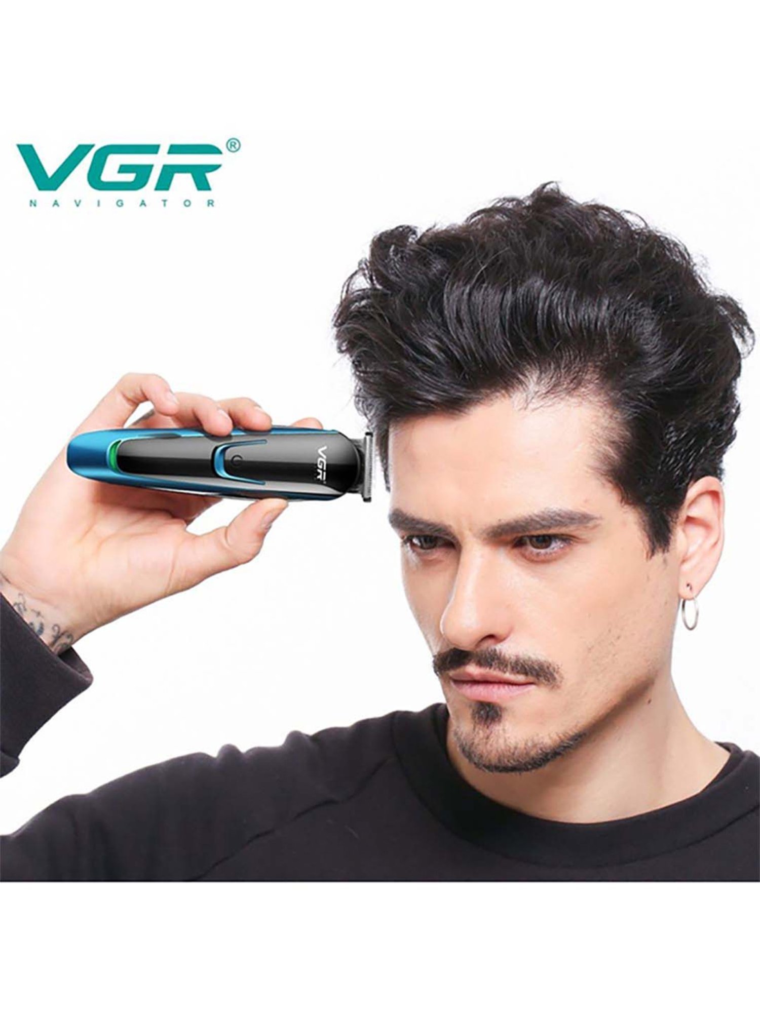 VGR V-183 Professional Corded and Cordless Hair Trimmer - 120 min Runtime (Black and Blue )