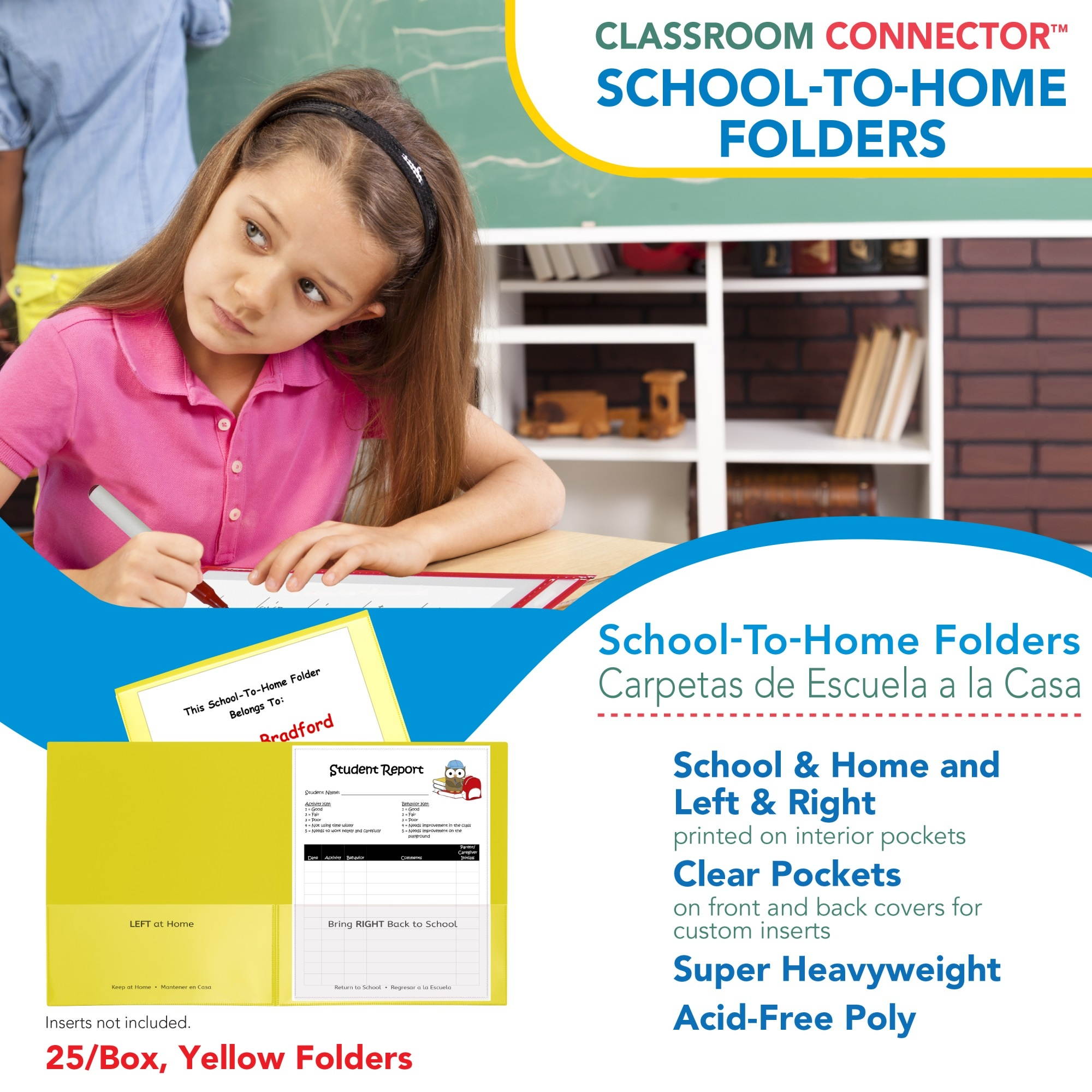 C-Line Classroom Connector Folders 9"x11-3/4" 25/BX Yellow 32006