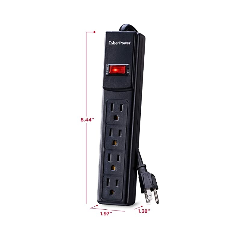 CSB404 Essential Surge Protector 450J125V 4 Outlets 4ft Power Cord Black