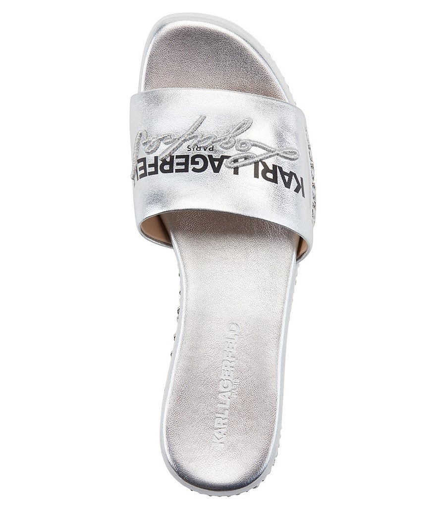 KARL LAGERFELD PARIS Beda Leather Signature Logo Slides