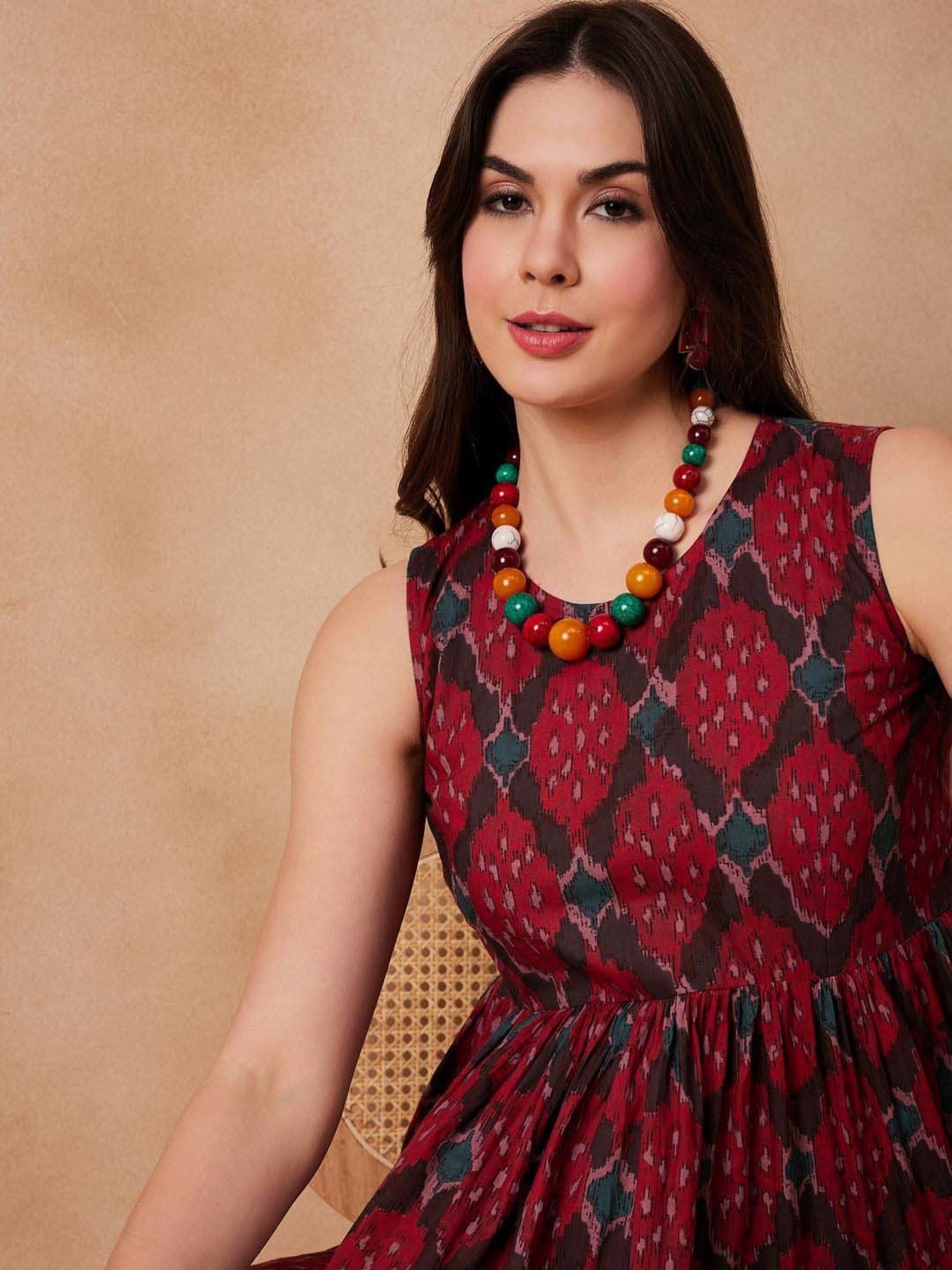 Inweave Red Cotton Printed Top