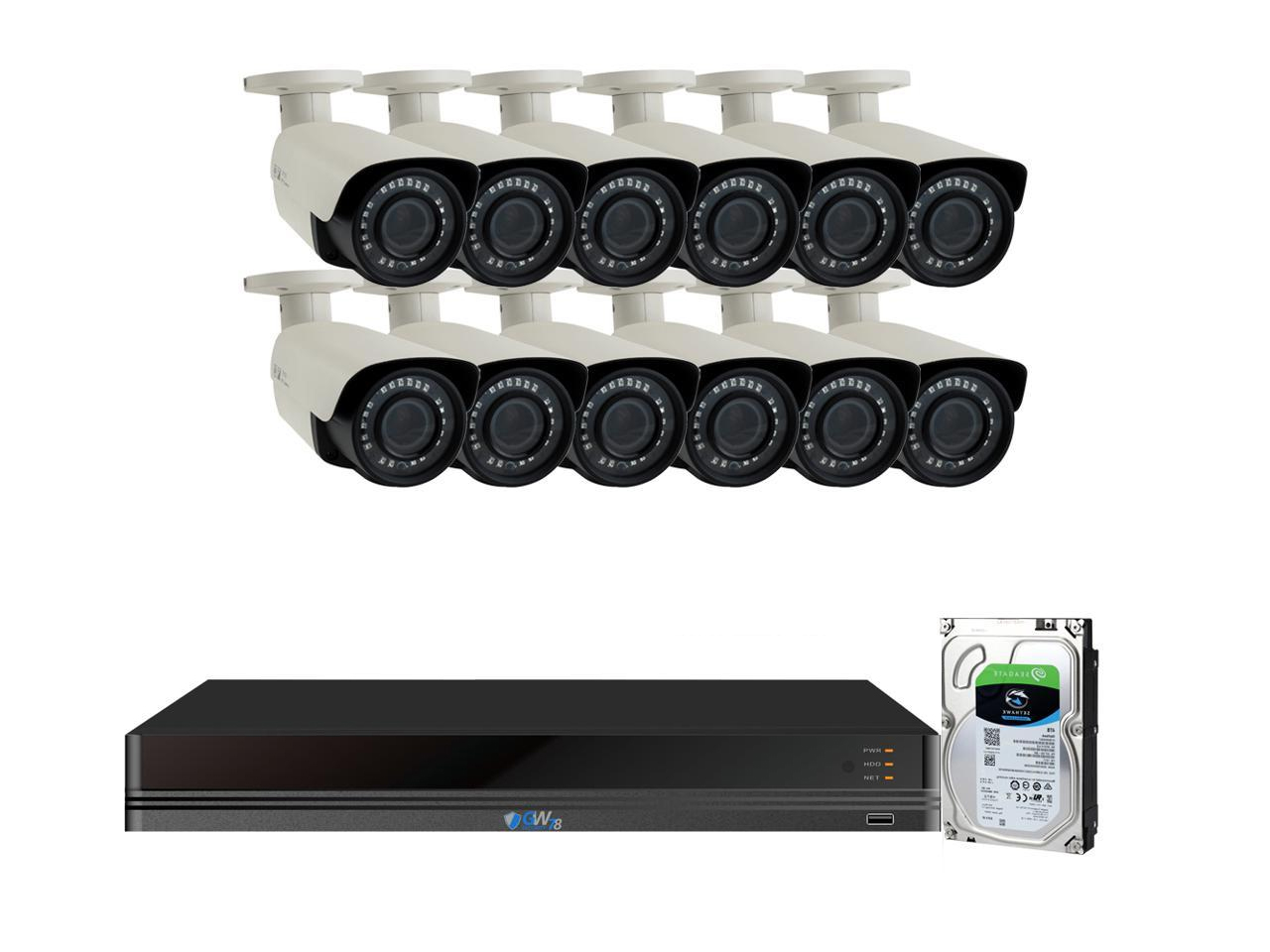 GW Security PoE 32CH H.265 NVR 4K 3840&times;2160 Security Camera System 32 Outdoor 8 Megapixels Motorized 2.8~12mm 4X Optical Zoom Lens Ethernet IP Security Bullet Cameras, Remote Home Monitoring (8TB HDD)