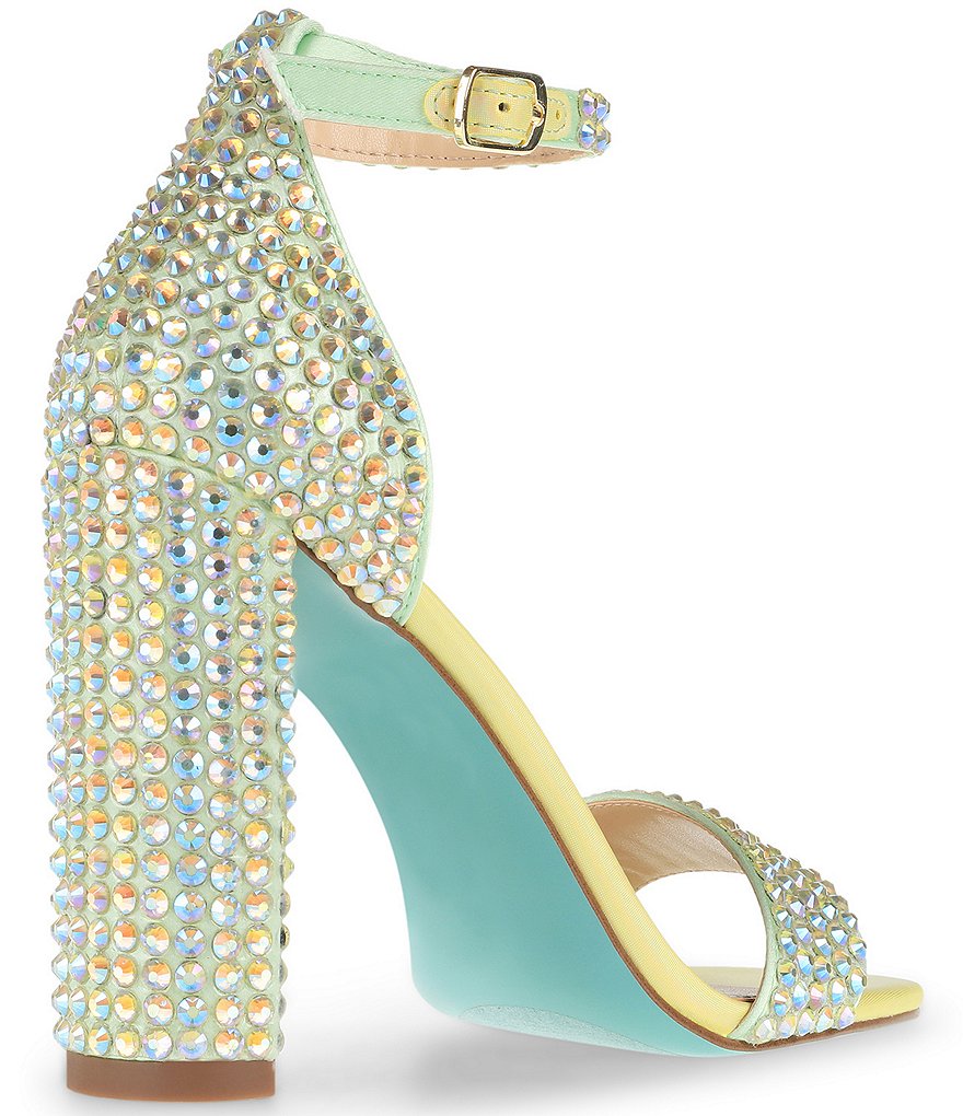 Blue by Betsey Johnson Rina Oversized Rhinestone Embellished Ankle Strap Dress Sandals