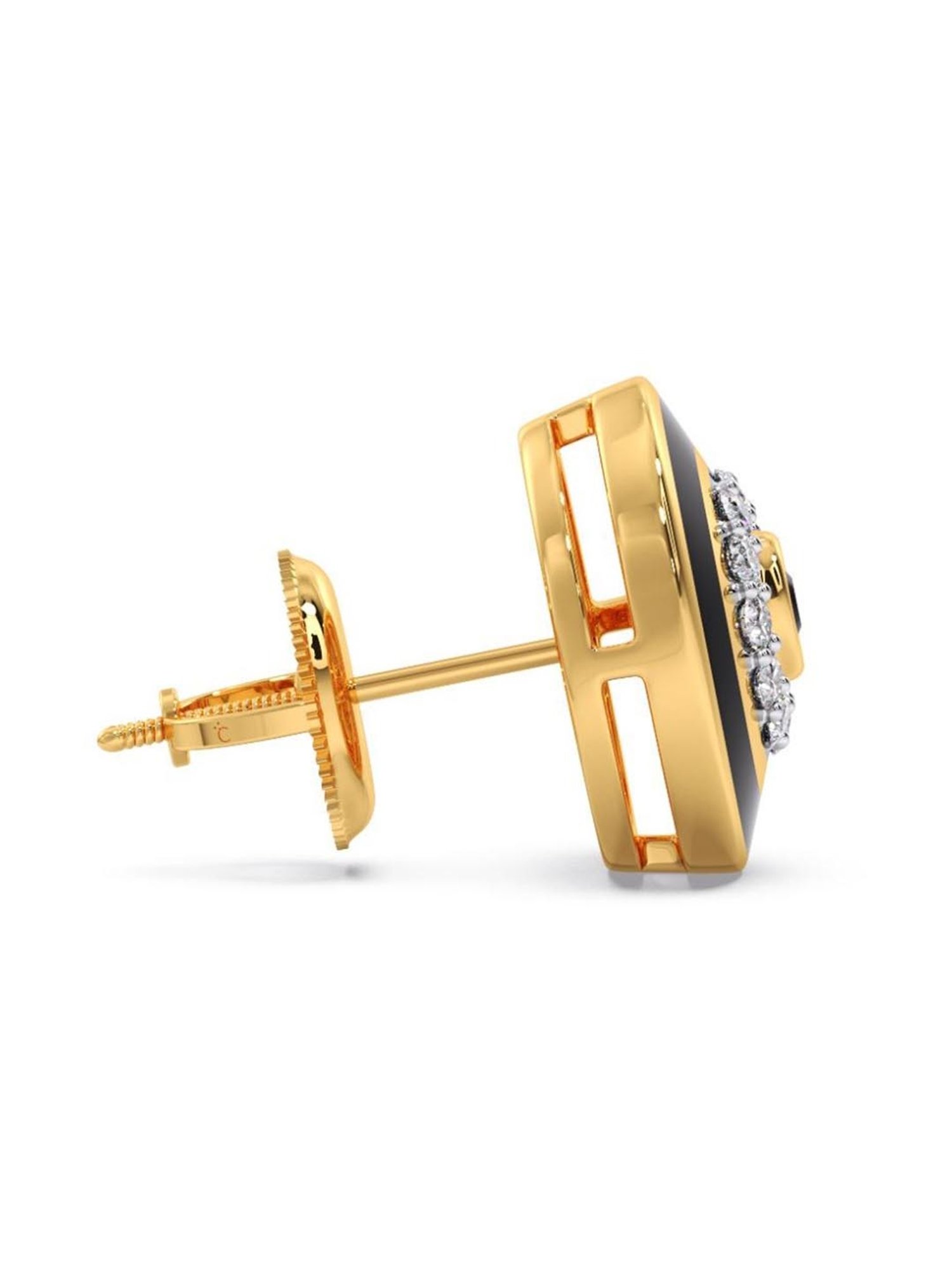 Candere by Kalyan Jewellers 18k Gold Diamond Single Ear Stud Earring Black Onyx Collection for Men