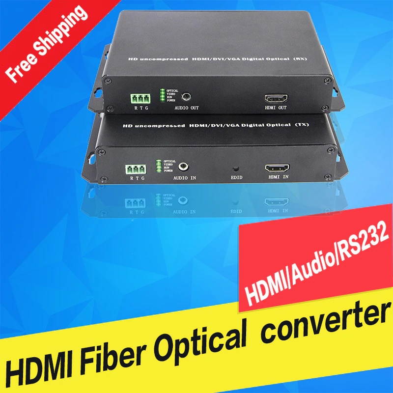 1080P HDMI-compatible to Fiber Optic Extender Uncompression Video Single Fiber Transmitter Receiver audio RS232