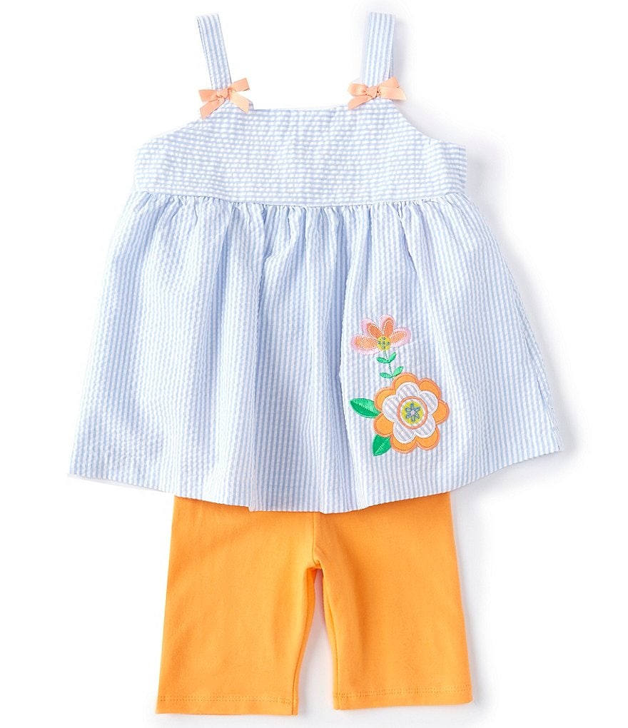 Bonnie Jean Little Girls 2T-6X Striped Seersucker Tank Top & Biker Shorts Set