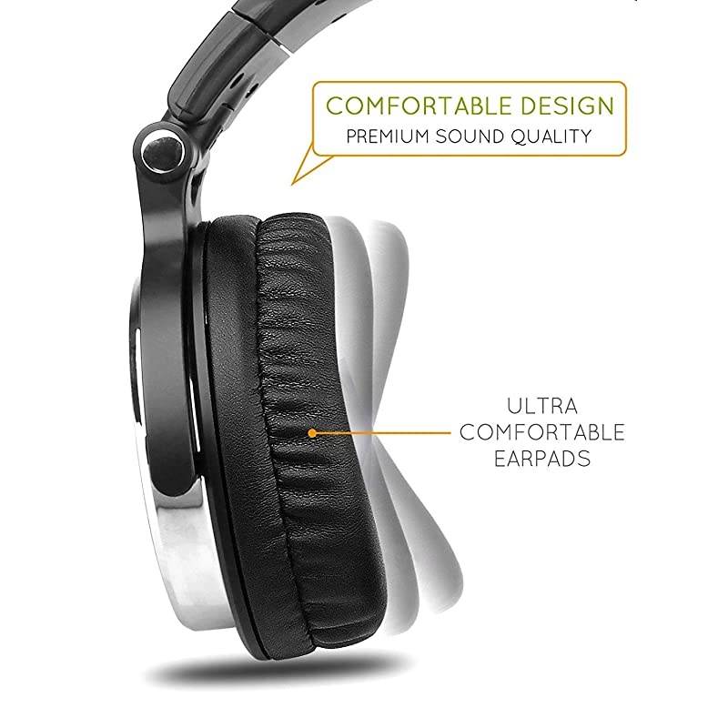 Over Ear Headphone Wired Bass Headsets with 50mm Driver Foldable Lightweight Headphones with Shareport and Mic for Recording Monitoring Podcast Guitar PC TV Red