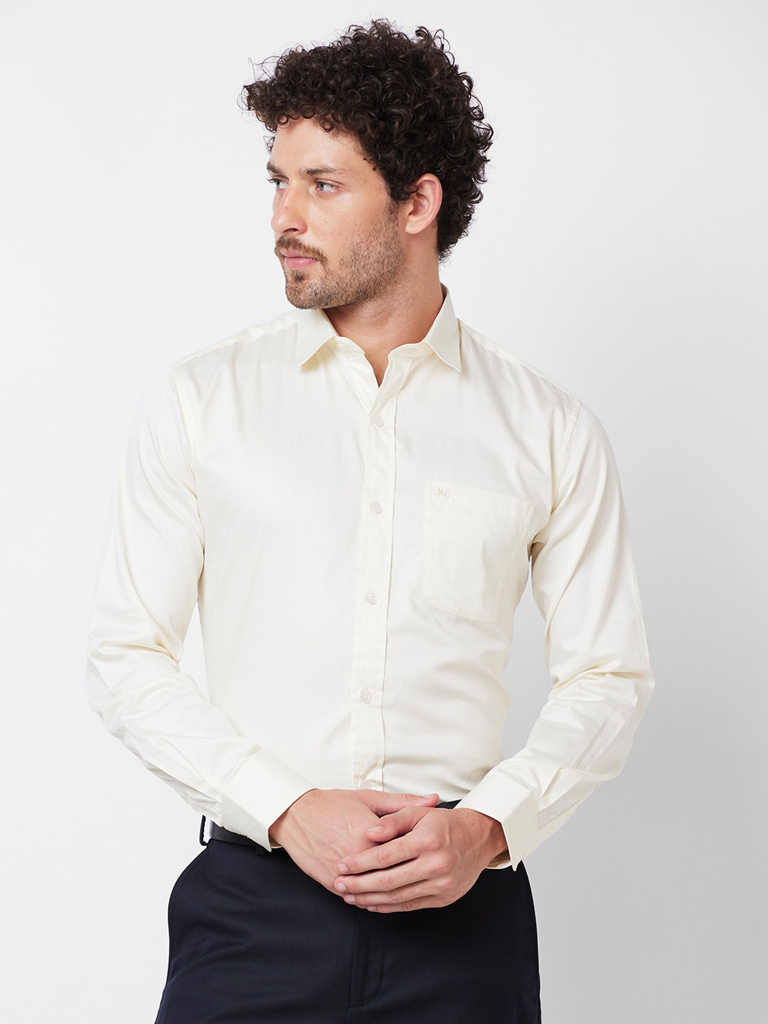 Kenneth Cole New York Light Yellow Slim Fit Cotton Shirt
