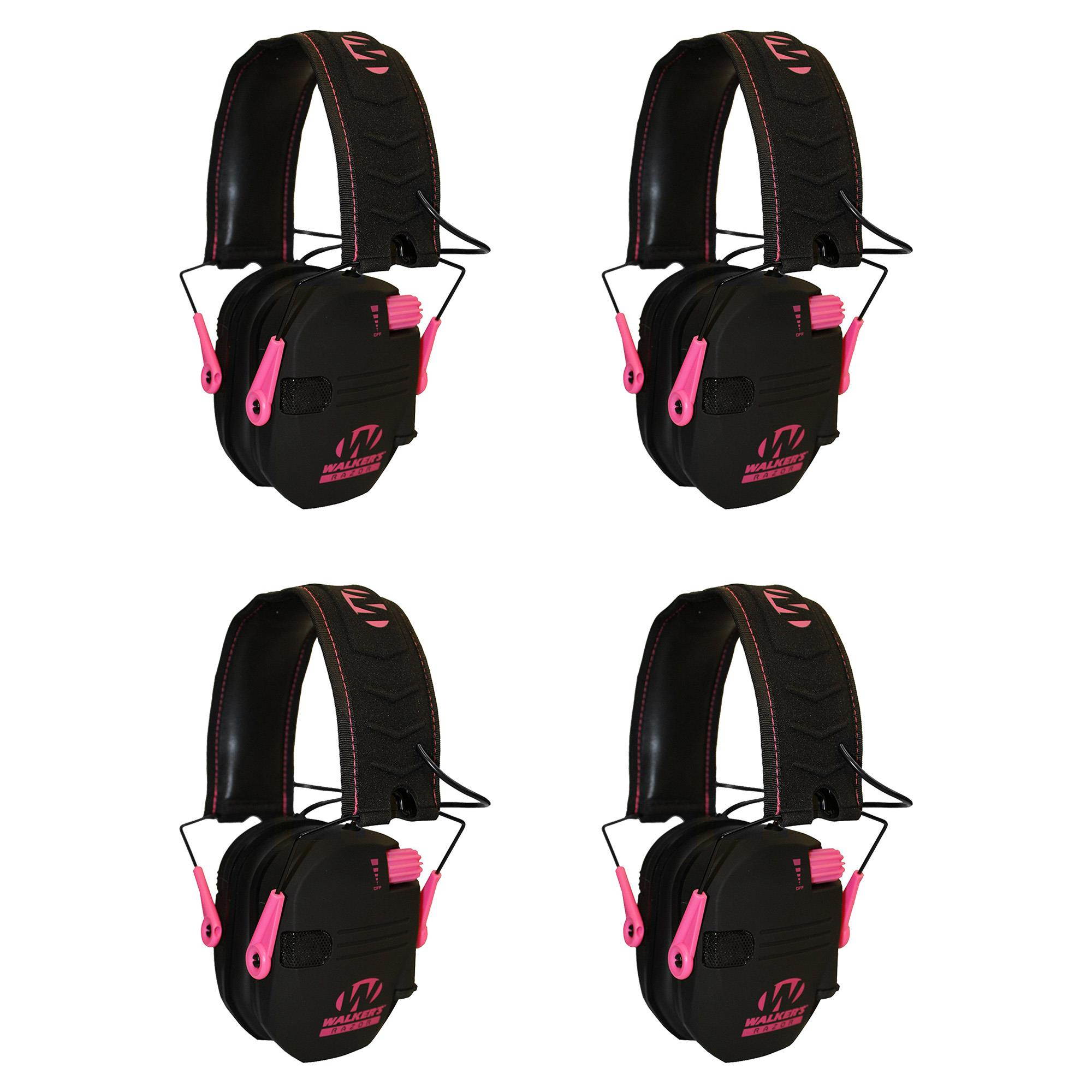 Walkers Razor Hearing Protection Pink Slim Shooter Folding Earmuffs, 4 Pack
