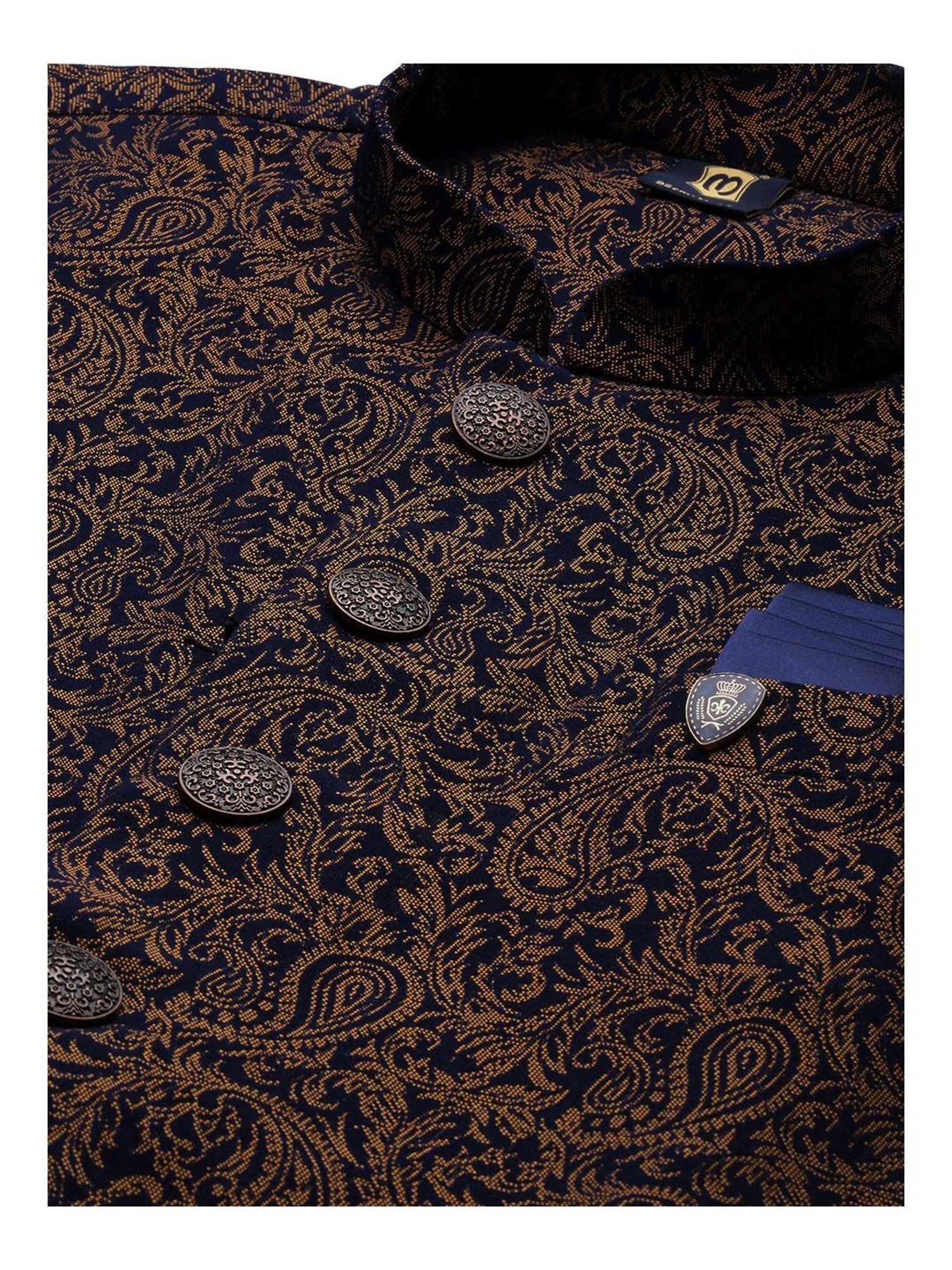 Manyavar Navy Regular Fit Self Pattern Nehru Jacket