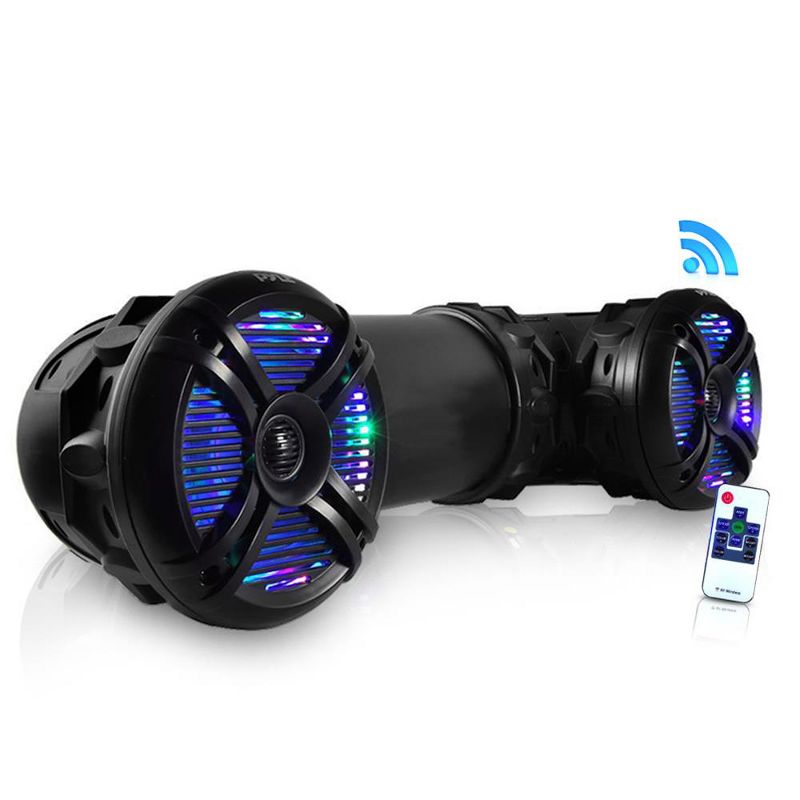 Pyle 2 x PLATV65BT.5 800 Watt Marine Portable Waterproof Bluetooth Speaker w/ Colorful LED Lights for Off Road Vehicle, ATV, UTV, & Golf Cart (2 Pack)