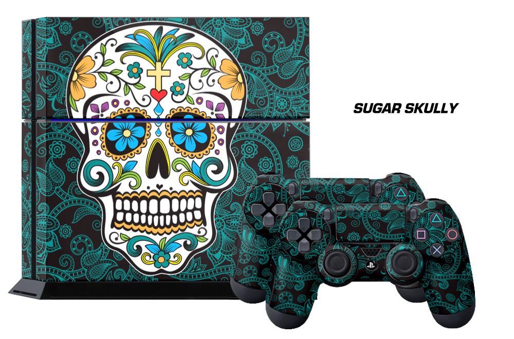 Sony PS4 PlayStation 4 Console Skin plus 2 Controller Skins - Sugar Skully
