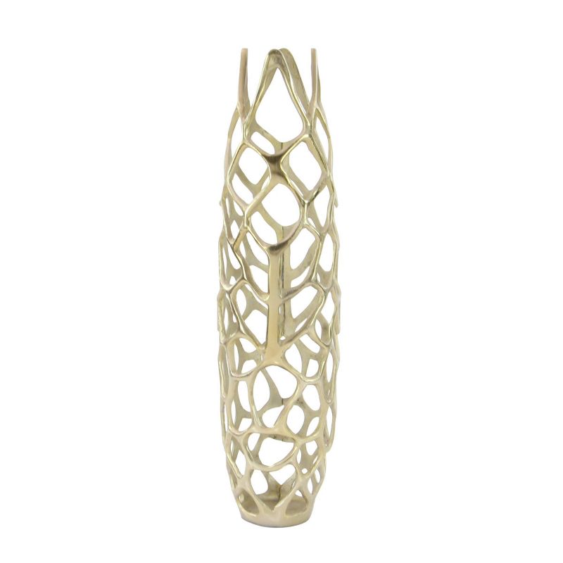 31" x 9" Eclectic Woven Net-Inspired Aluminum Vase Gold - Olivia & May