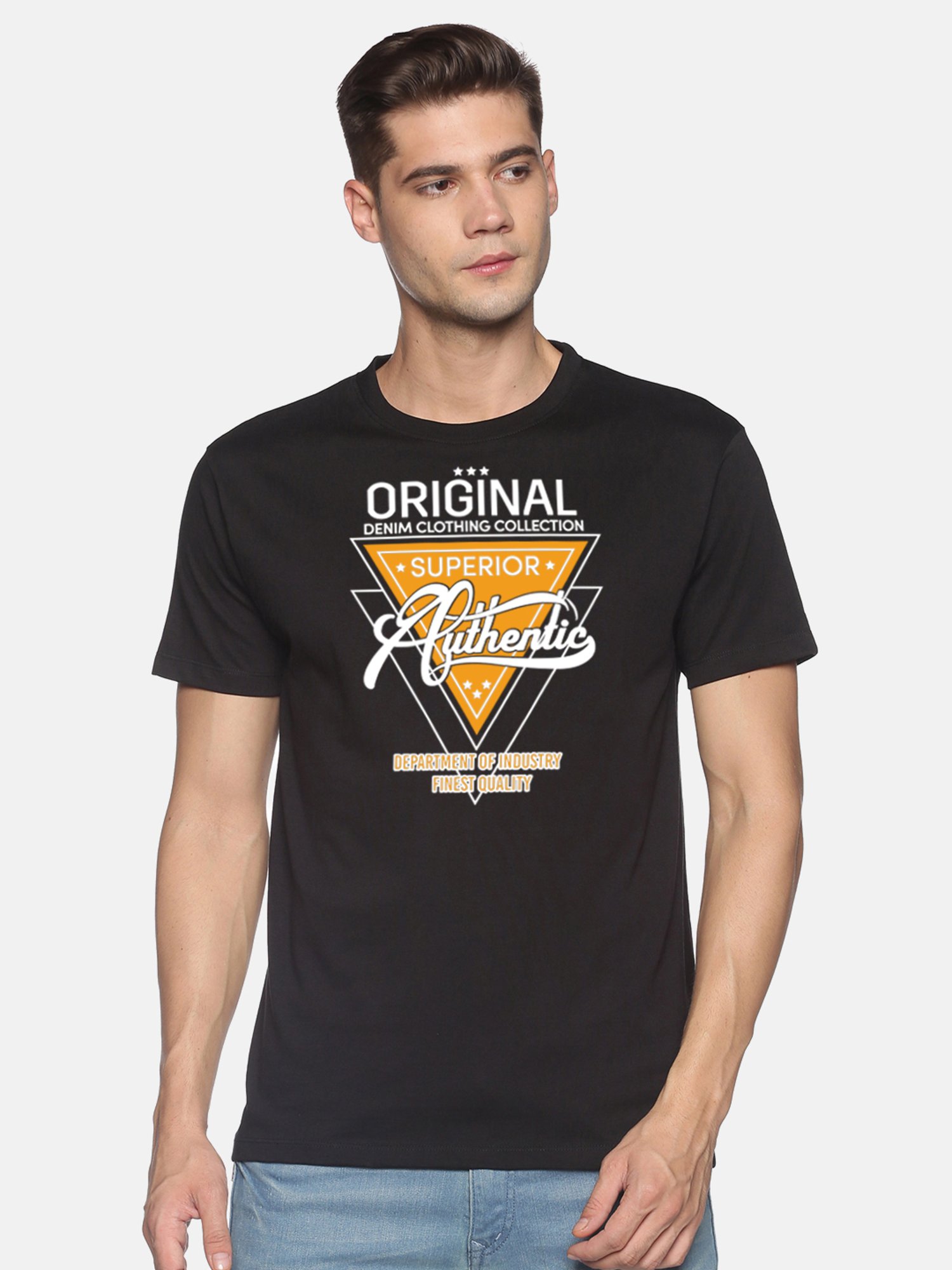 BLACK RADIO Black Slim Fit Printed Cotton Crew T-Shirt