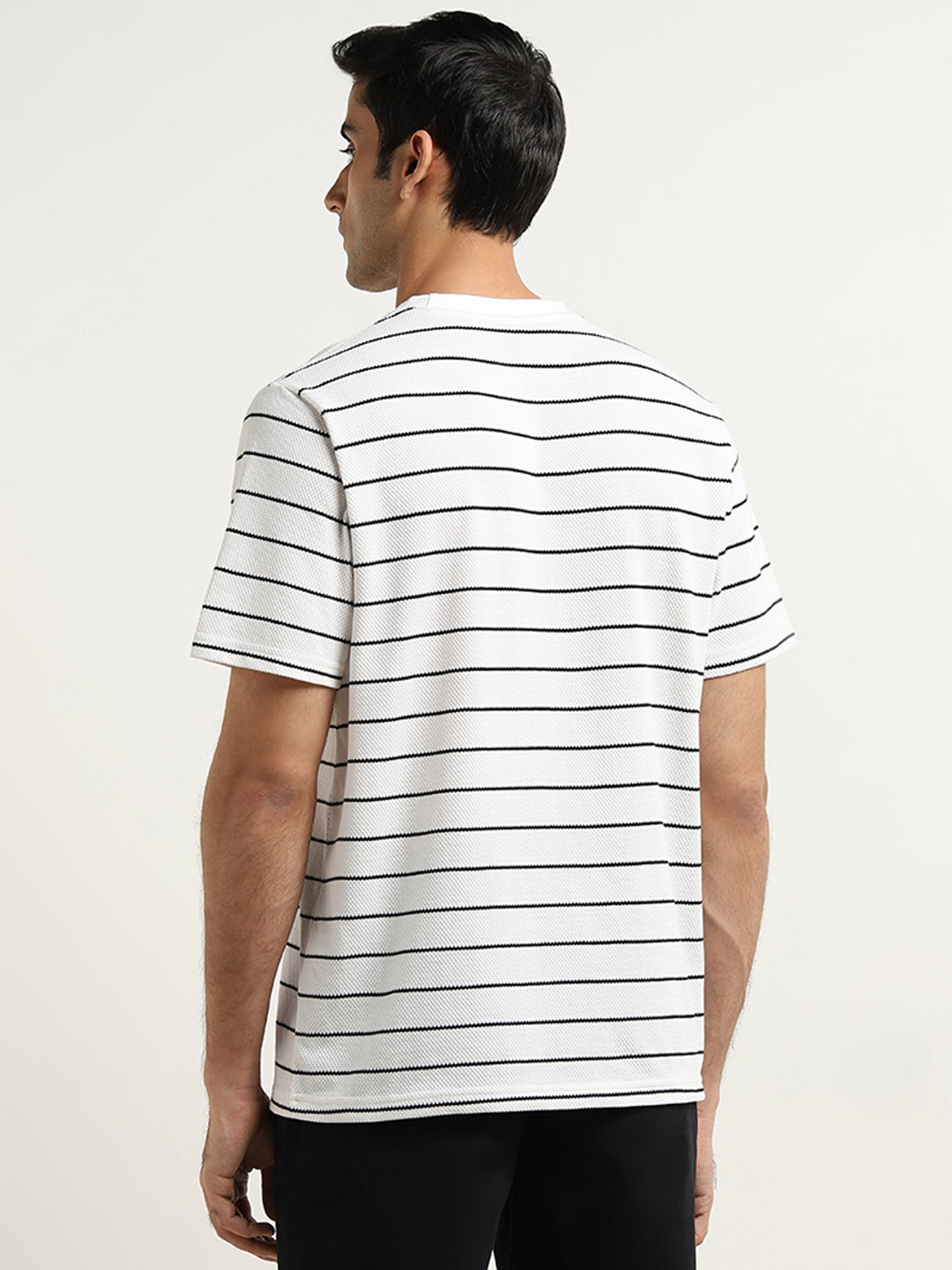 WES Lounge by Westside White Striped Design Relaxed-Fit T-Shirt