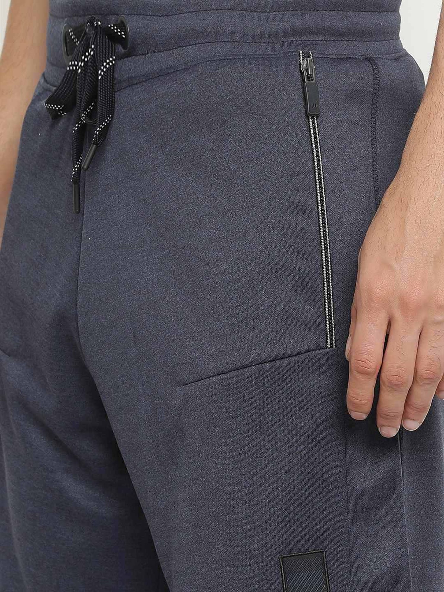 Octave Navy Melange Cotton Regular Fit Shorts