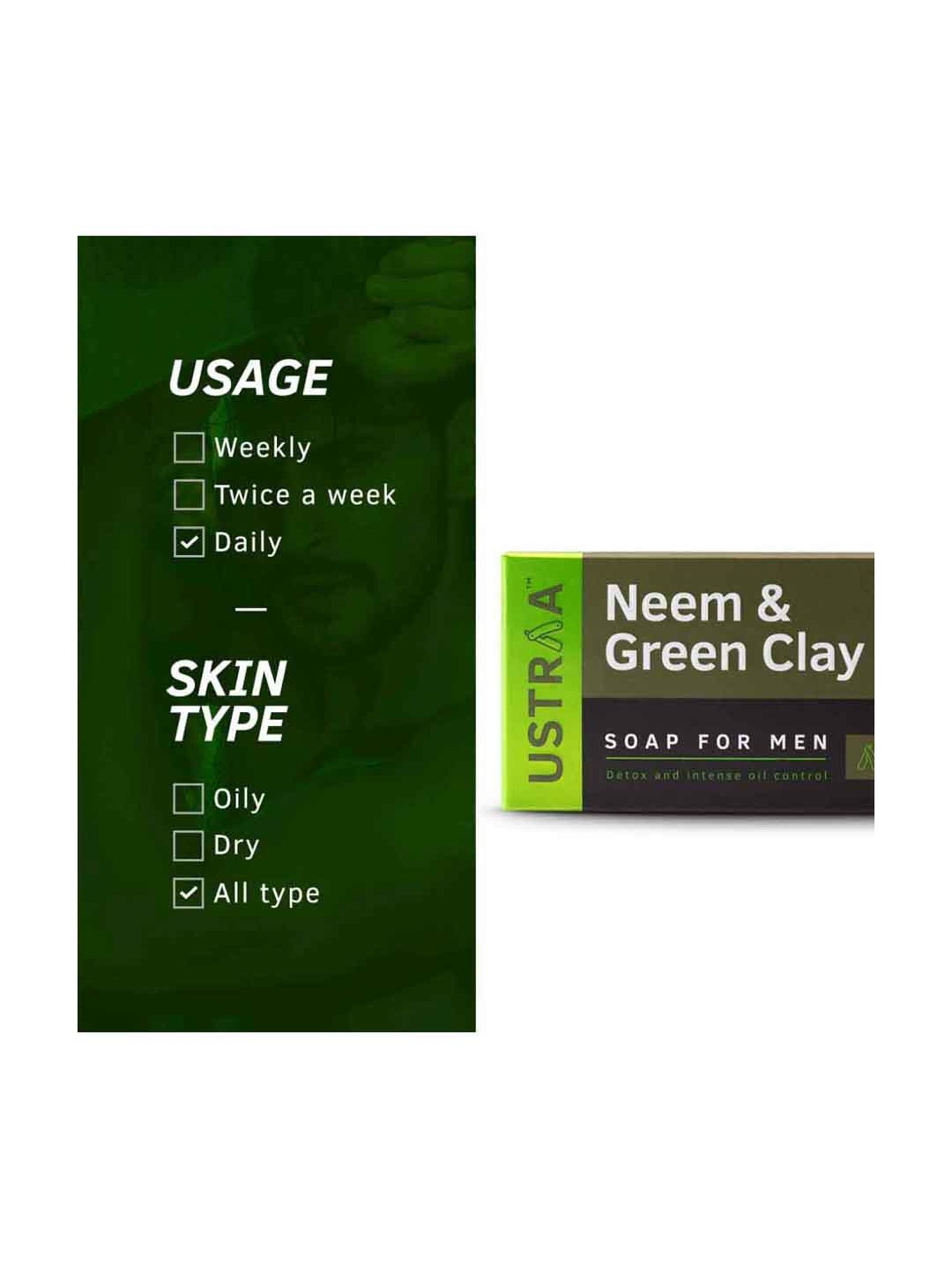 Ustraa Neem & Green Clay Soap (Pack of 8)
