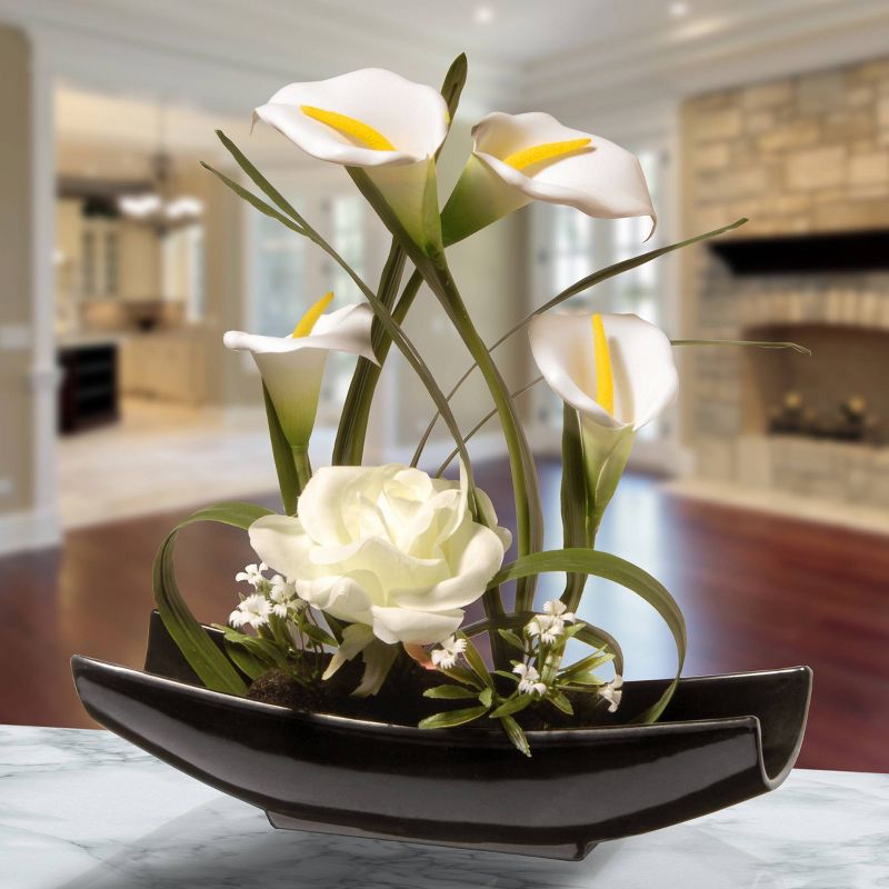 11" White Rose and Calla Lily Flowers - National Tree Company