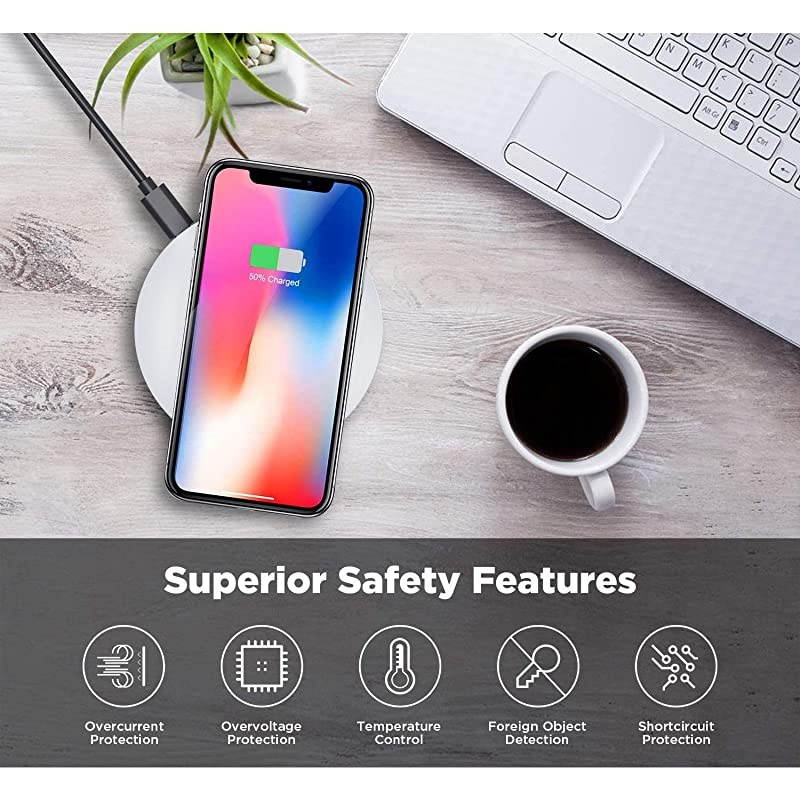 Wireless Charger, Qi-Certified 15W Max Fast Wireless Charging Pad, Compatible with iPhone 12/12 Pro/12 Pro Max/SE 2020/11 Pro Max, Galaxy Note 10/Note 10+/S10/S10+/S10E (No AC Adapter)