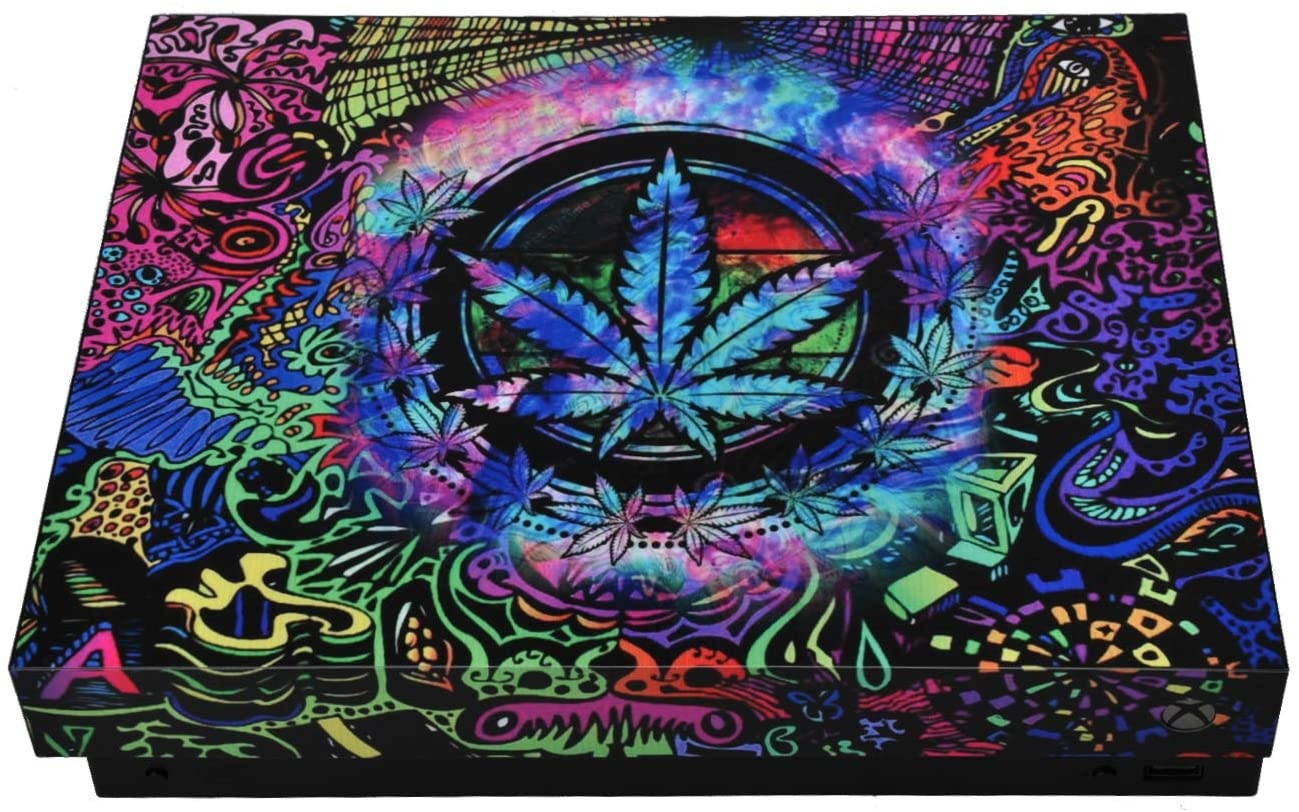 eXtremeRate Full Set Faceplates Skin Stickers for Xbox One X Console Controller with 2 Pcs Home Button Decals - Psychedelic Cannabis