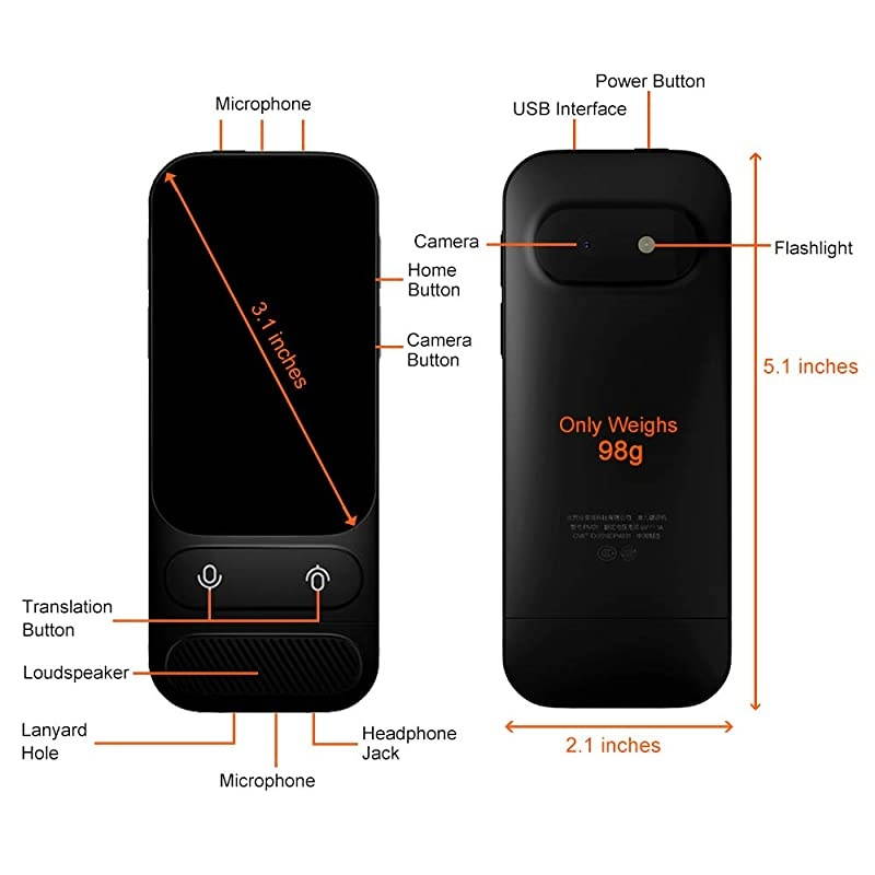 JoneR Voice Language Translator Device with Camera, 3.1-inch Touch Screen, Photo Translation, 45 Languages + 57 Accents Instant Two-Way Portable Translator, GO