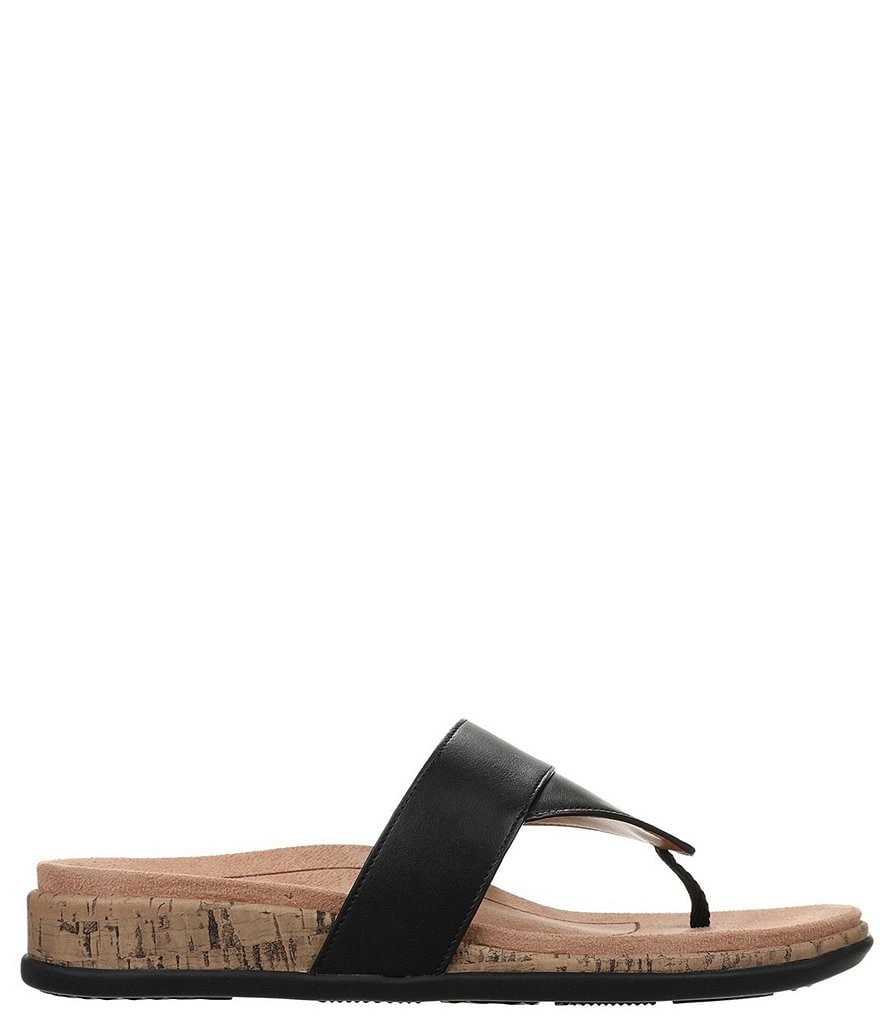 Vionic Jillian Leather Cork Wedge Thong Sandals