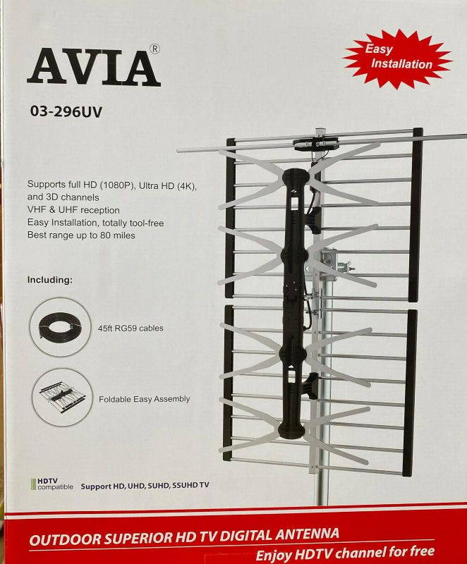 AVIA Full Long Range HD UHD Digital 4k Metal Outdoor External UHF VHF Antenna