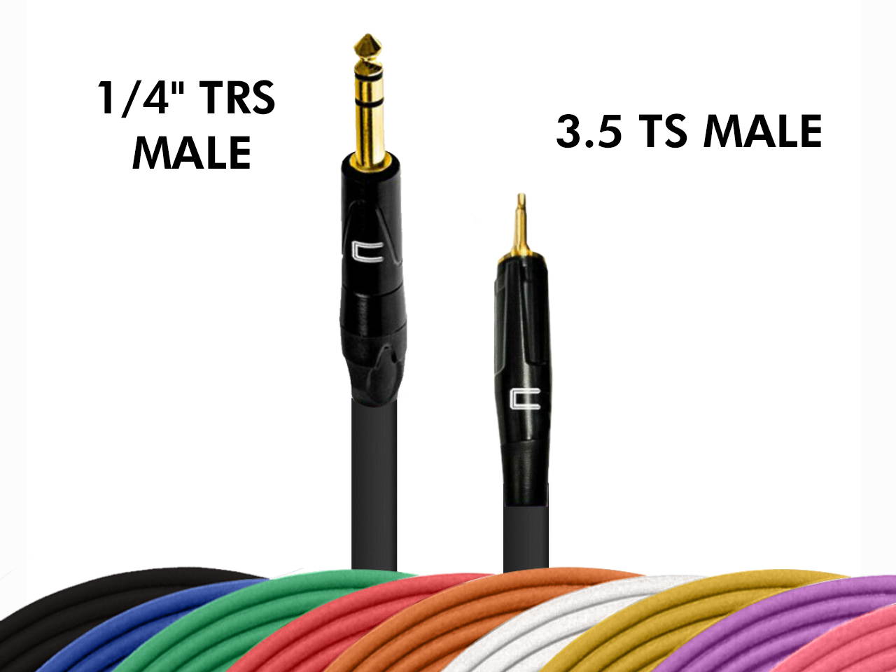 1/4" TRS Male to 3.5mm TS Unbalanced Cable - Custom Length, Color Mono Connector