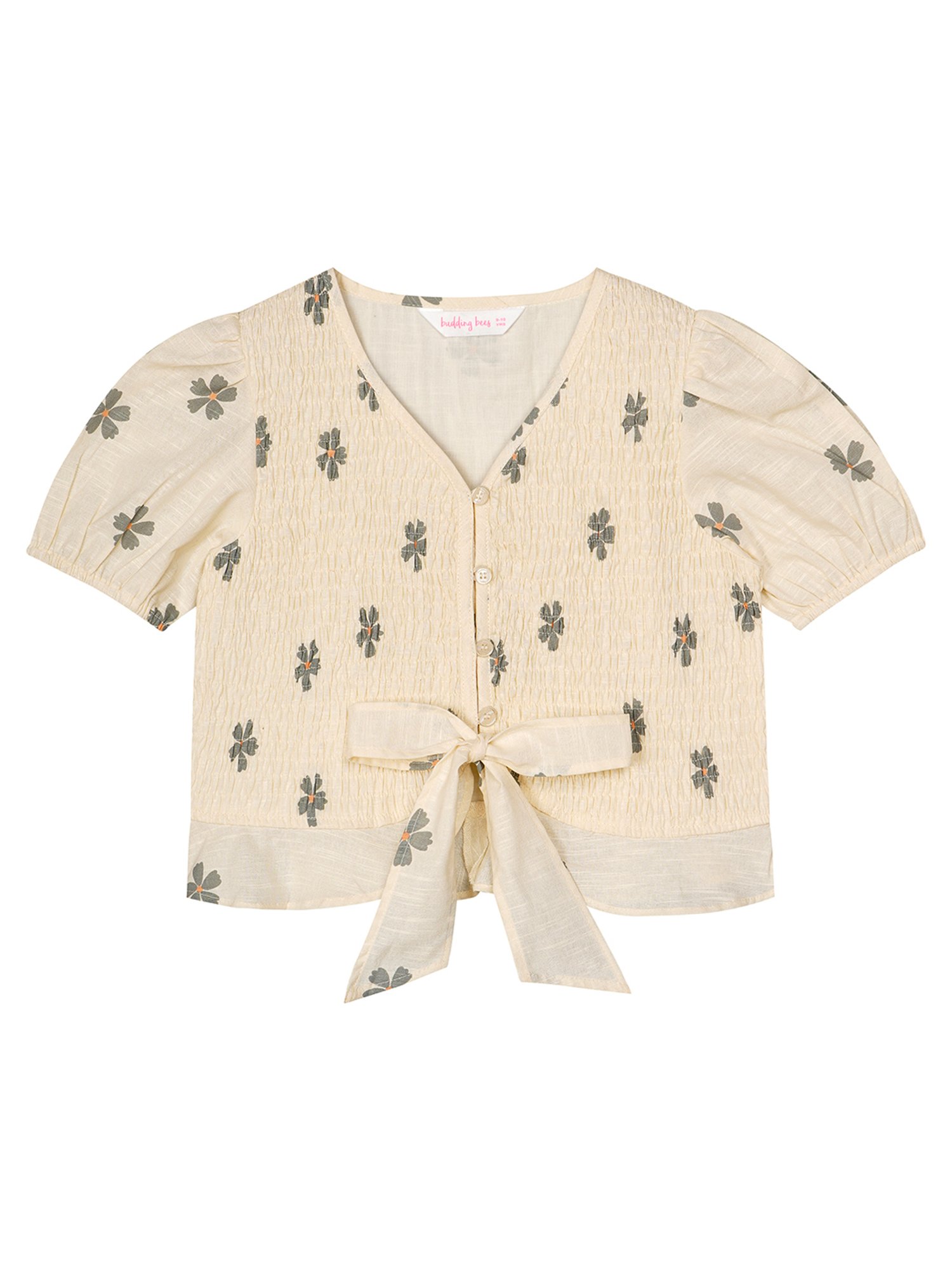 Budding Bees Kids Cream Floral Print Top with Skirt