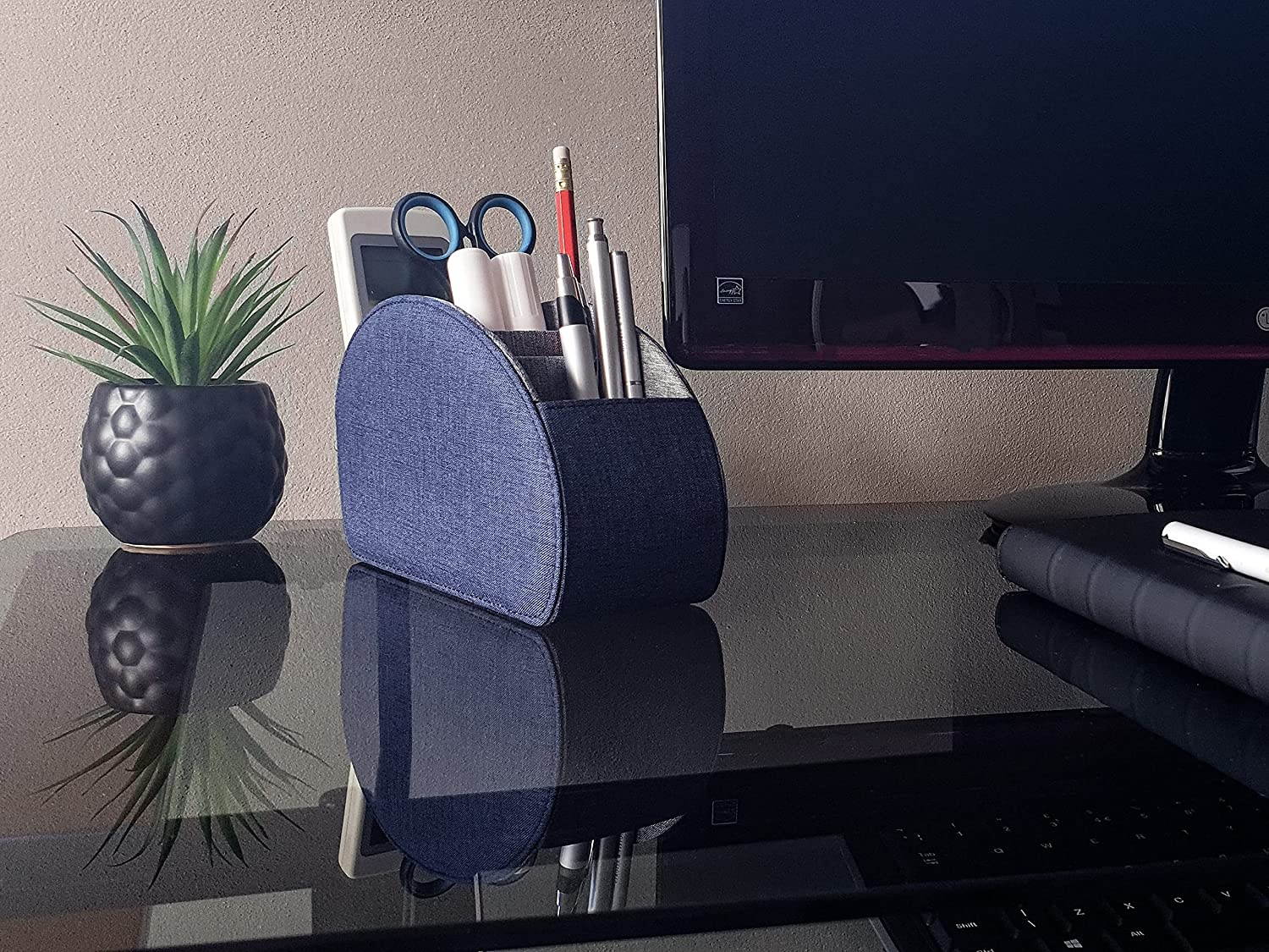 Fabric Remote Control Holder Storage Caddy and Desk Organiser 5 Compartments for TV, DVD, Blu-Ray Remotes - CEG10 Fine Fabric Pepper Red by Connected Essentials (Oxford Blue)