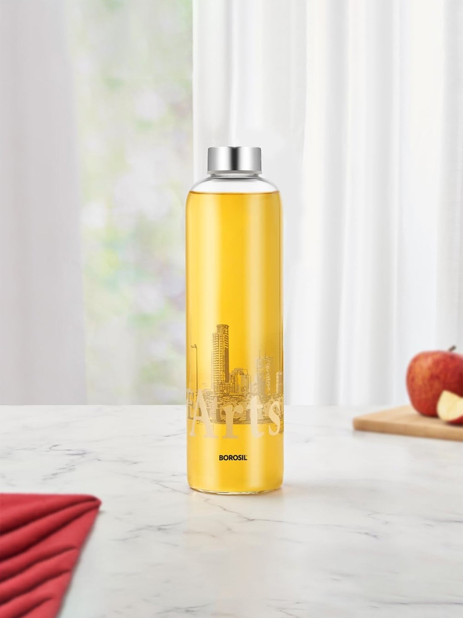 Borosil Water Bottle with Fridge Safe & Leakproof (Transparent, 1000 ml)