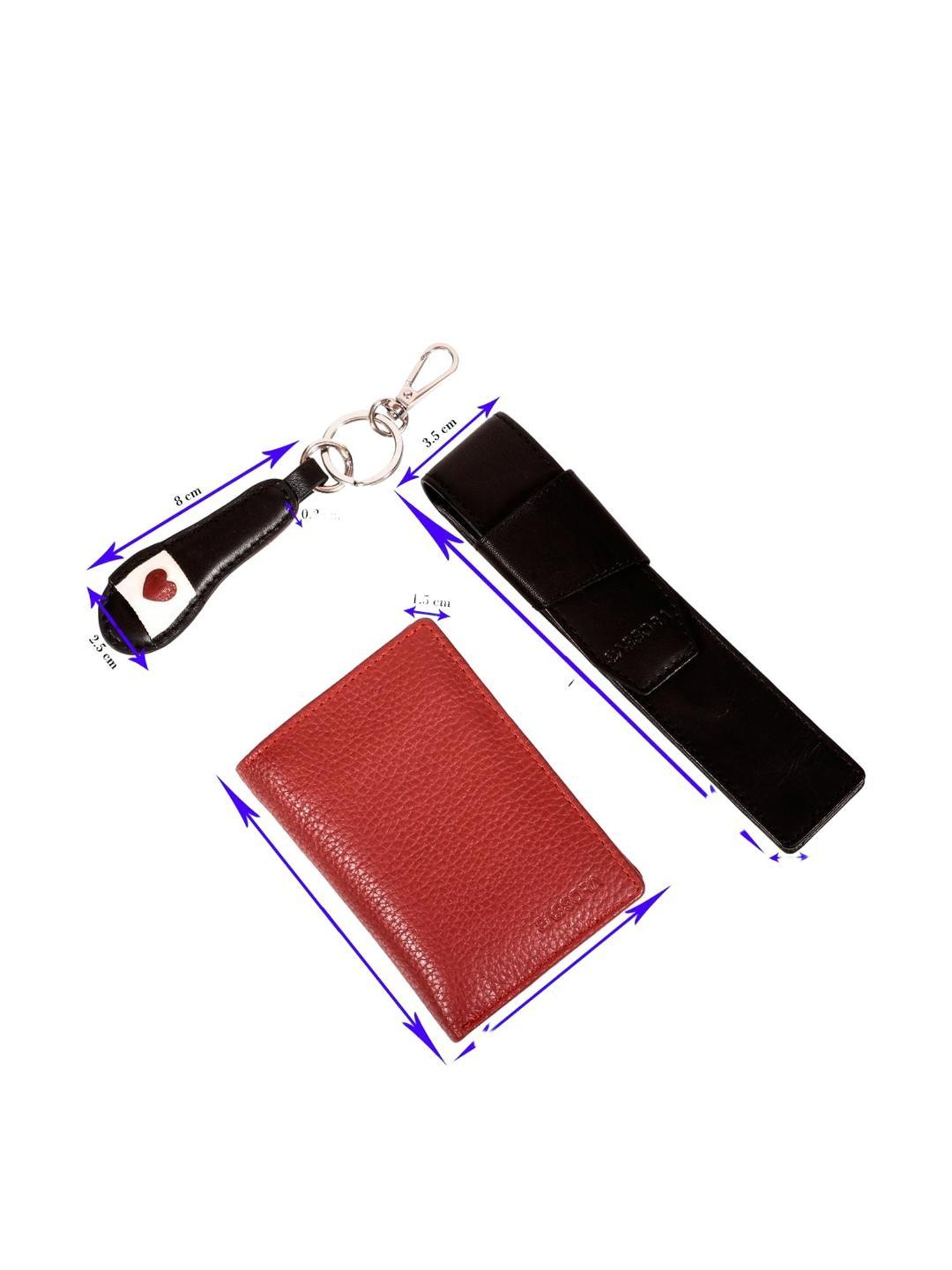 SASSORA Red & Black Solid Wallet, Keychain & Pencase Combo Set