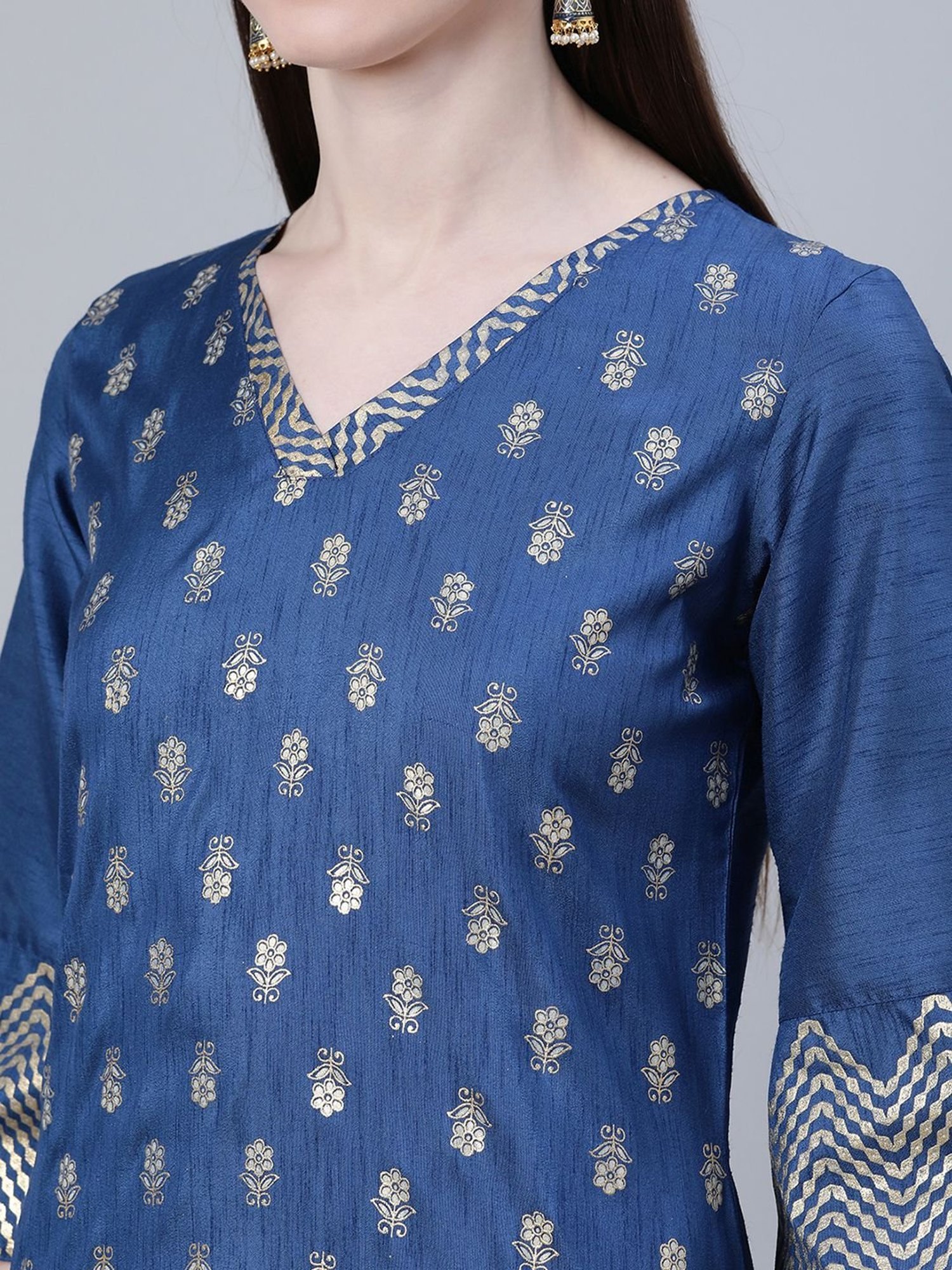 Ziyaa Blue Printed Straight Kurta