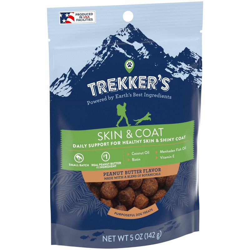 Trekker's Chewy Dog Treats Skin & Coat Peanut Butter Flavor Chewy Dog Treats - 5oz Pouch