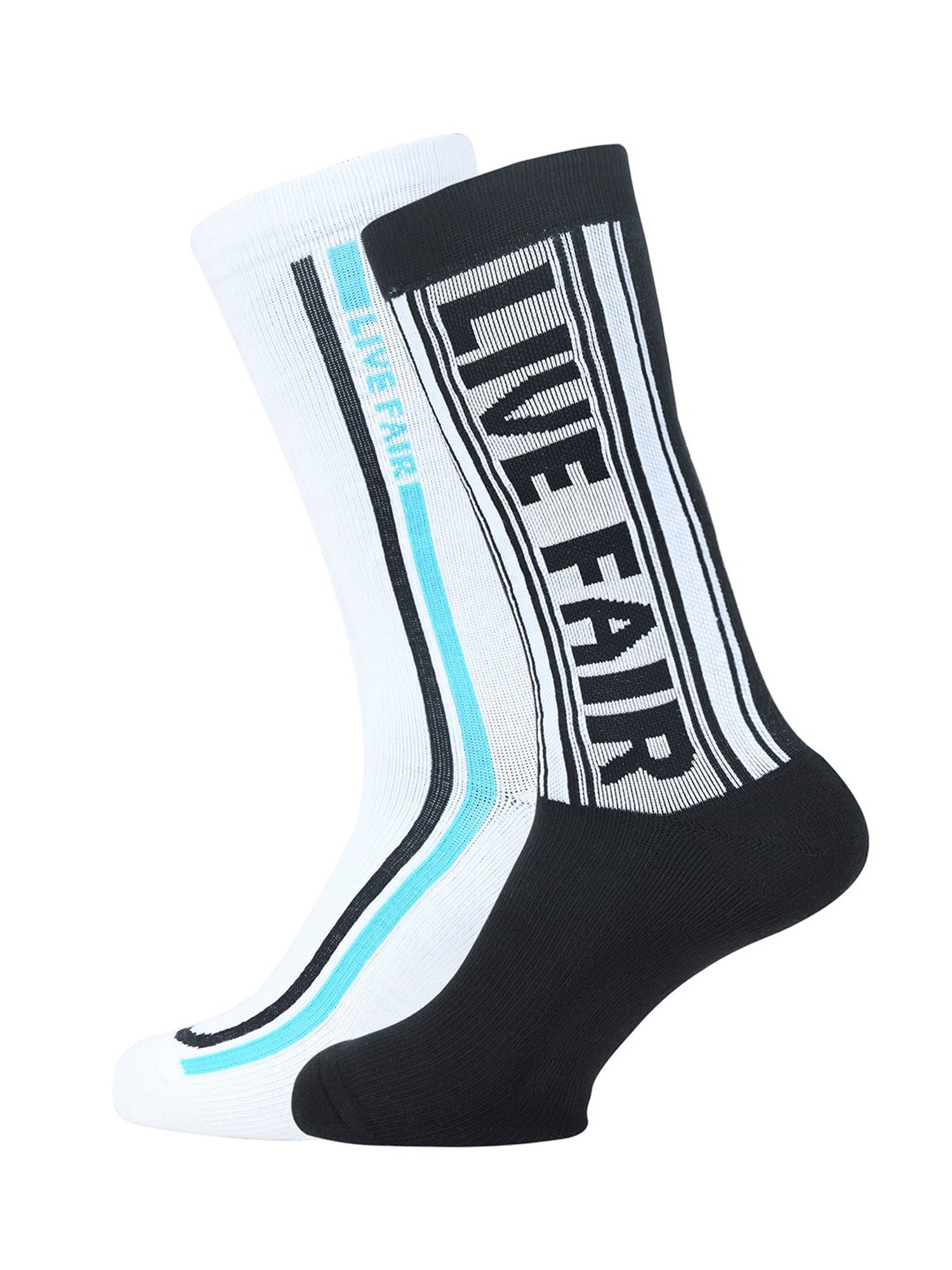 BALENZIA Black & White Printed Crew Length/Calf Length Gift Box Socks - Pack of 2