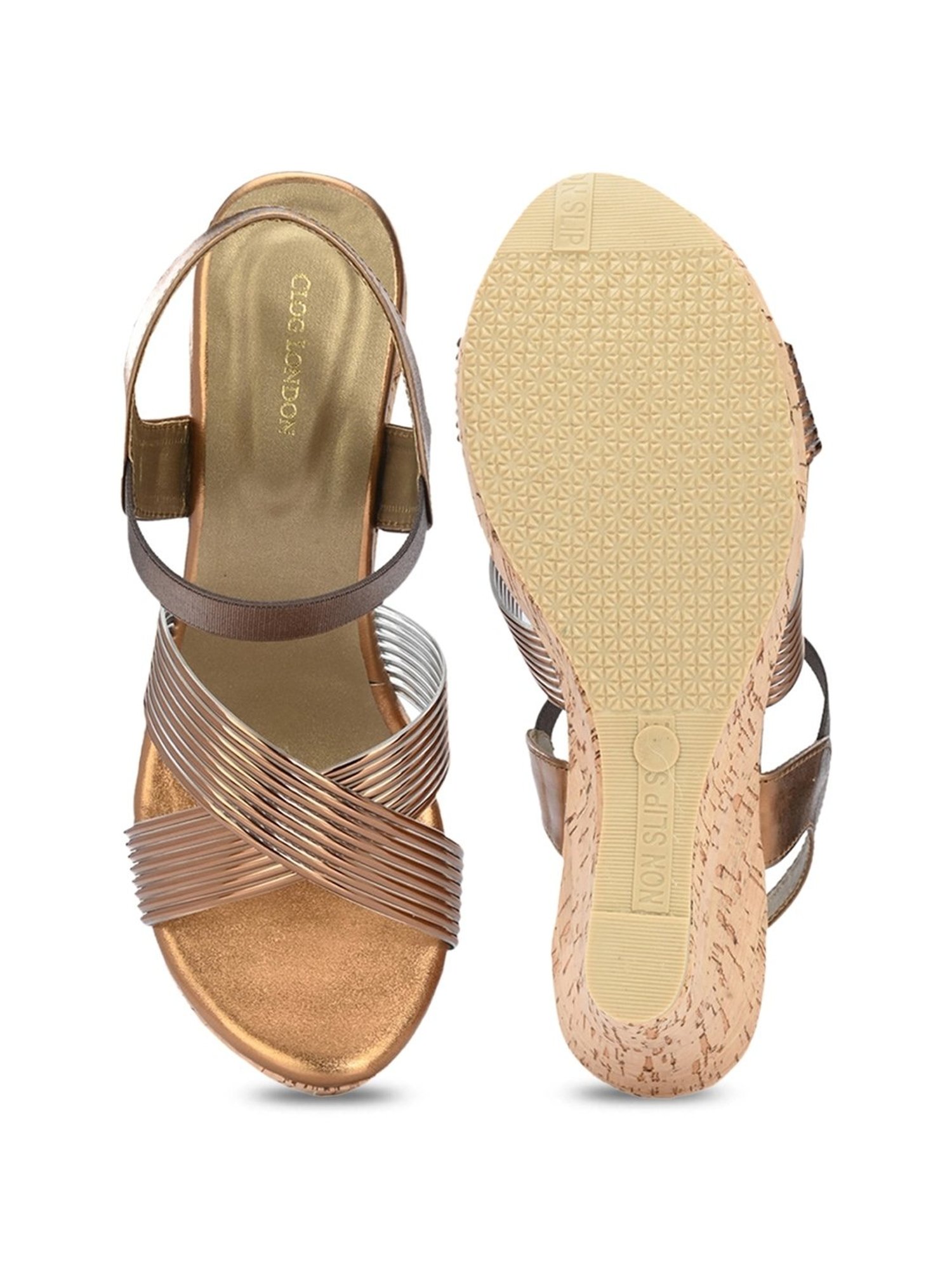 Clog London Women's Copper Ankle Strap Wedges