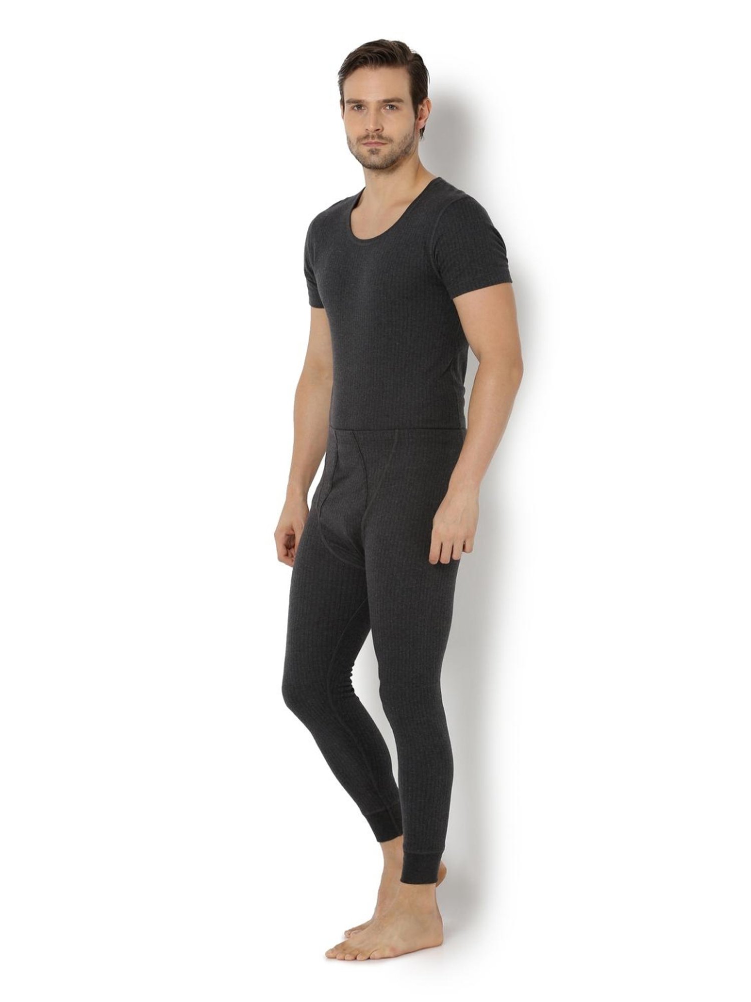 Van Heusen Skinny Fit Anti Bacterial Snug Fit Solid Thermal Bottom - Charcoal Melange