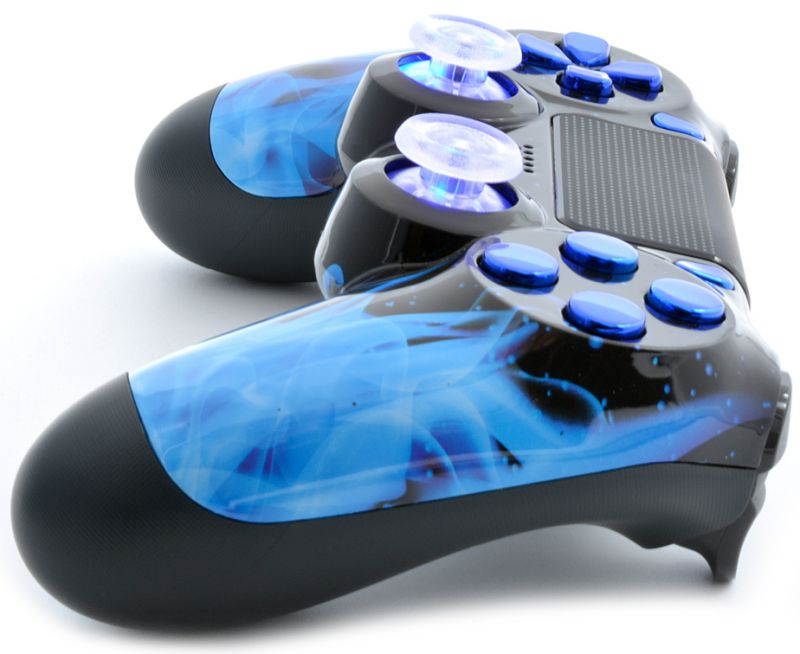 "Blue Fire" Ps4 PRO Custom UN-MODDED Controller Exclusive Unique Design with Illuminating Thumbsticks CUH-ZCT2U