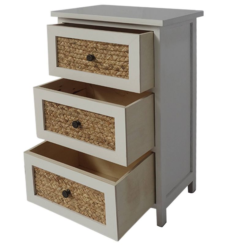 3 Drawer Wooden Accent Cabinet with Corn Husk Weave Front Heathered White/Brown - The Urban Port