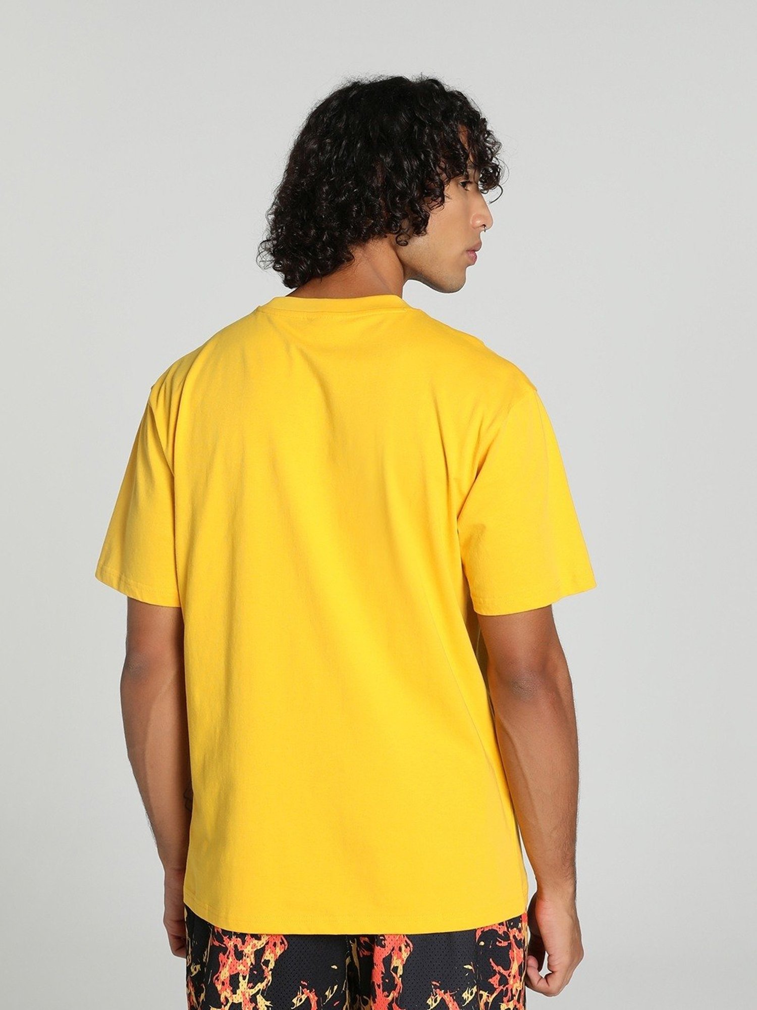 Puma Starting Lineup Yellow Sizzle Cotton Regular Fit Printed Sports T-Shirt