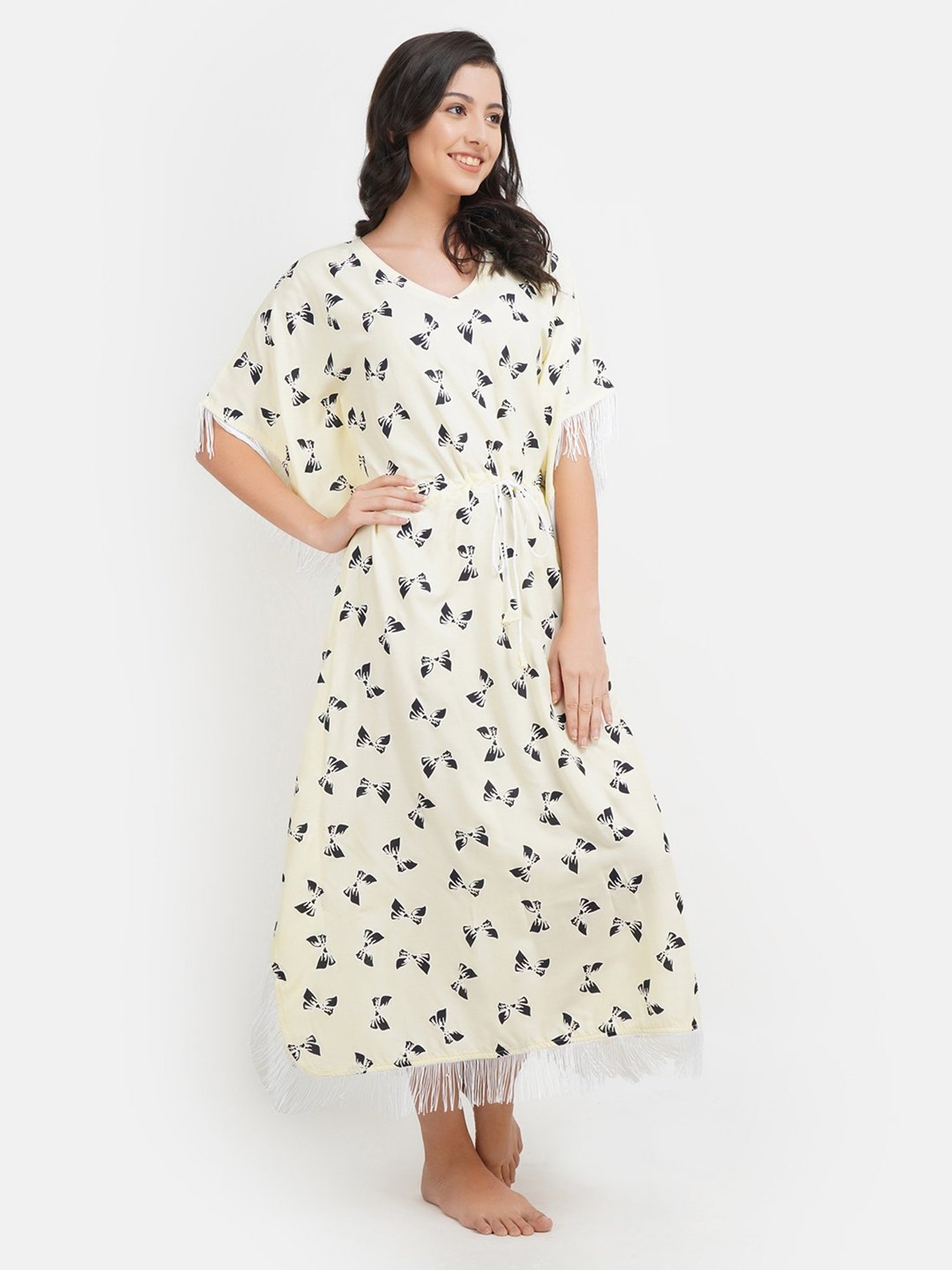 KOI SLEEPWEAR Light Yellow Printed Kaftan Nighty
