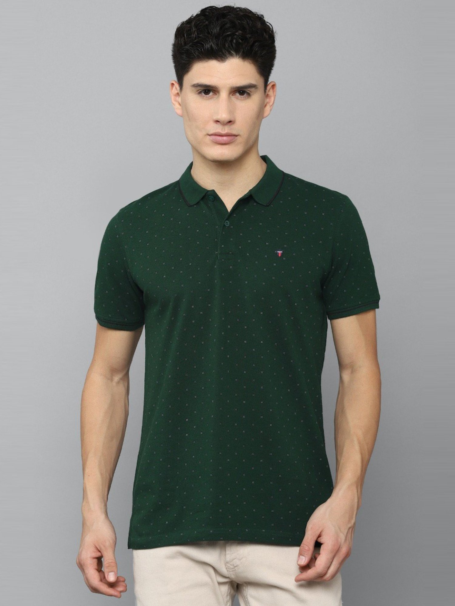 Louis Philippe Sport Green Cotton Slim Fit Polo T-Shirt