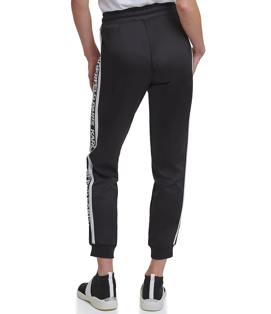 KARL LAGERFELD PARIS Tie Waist Block Letter Athleisure Ankle Length Joggers