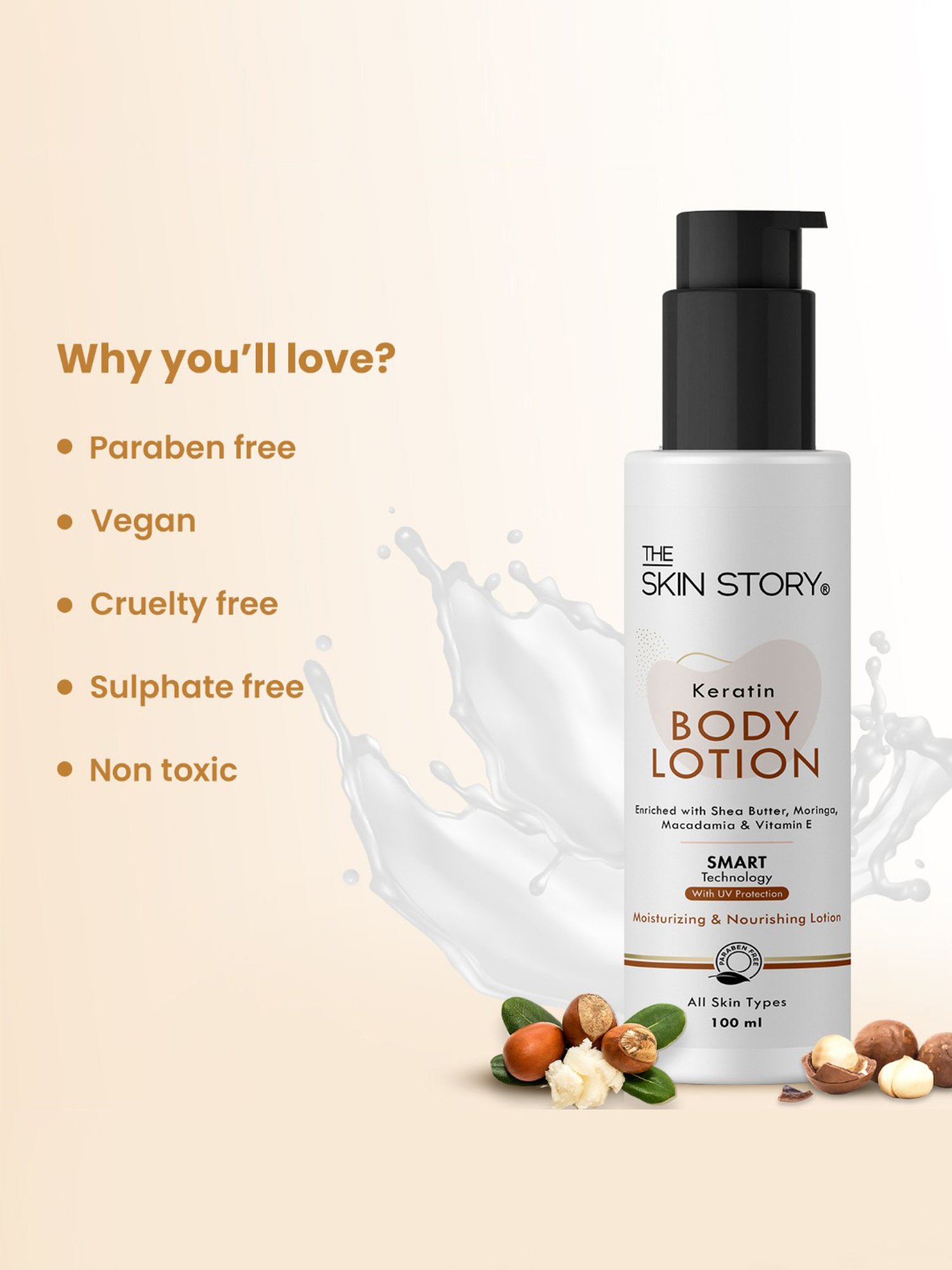 The Skin Story Vitamin E & Shea Butter Keratin Moisturizing & Nourishing Body Lotion - 100 ml