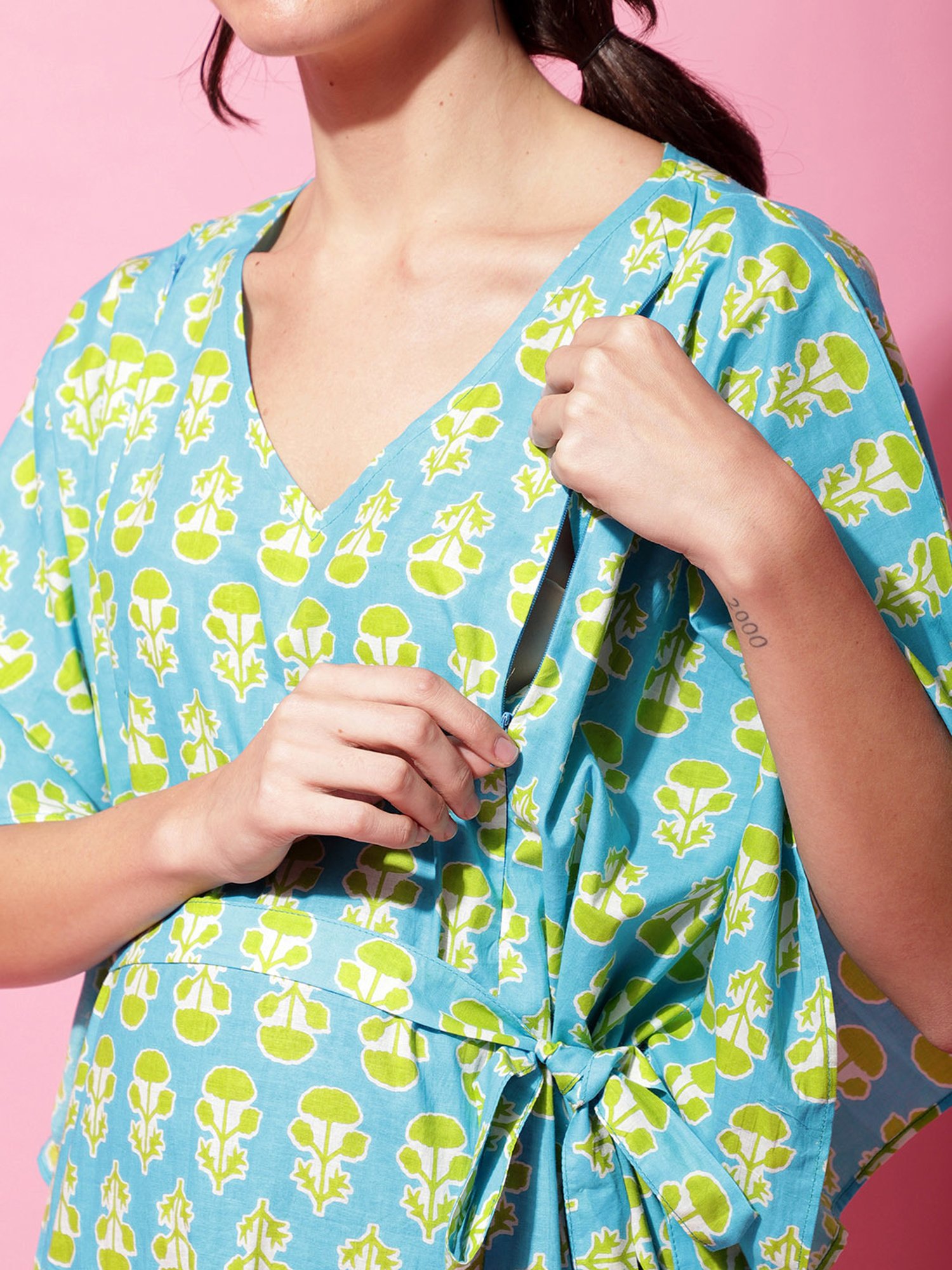 Secret Wish Sky Blue Printed Maternity Night Dress