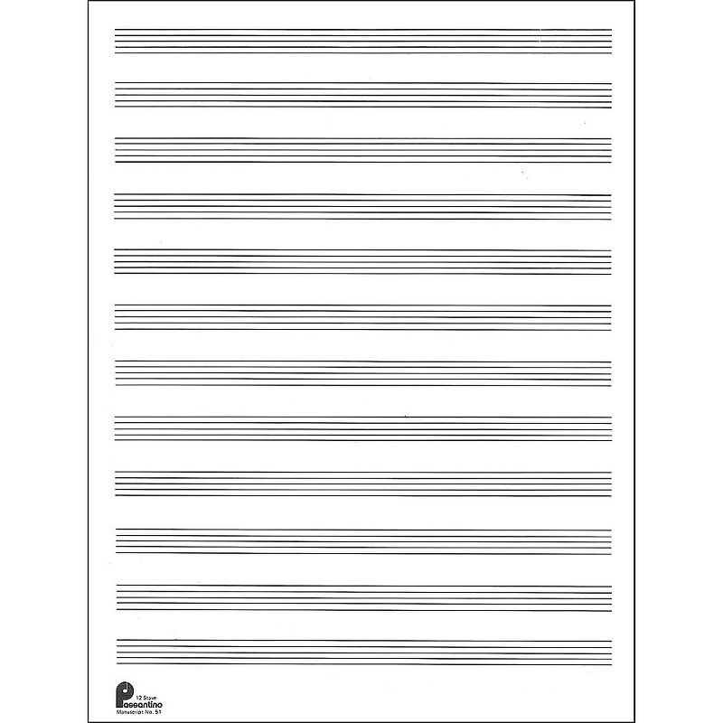 Music Sales Passantino Manuscript Paper Old #51, 12 Stave, 80 Pages, 9X12