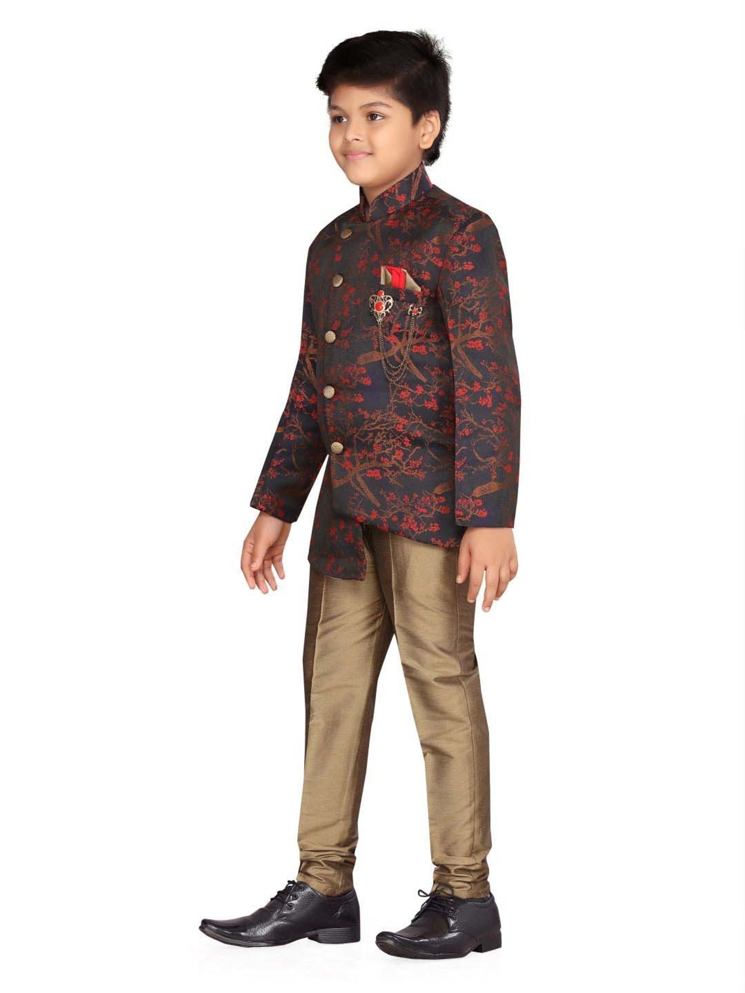 Fourfolds Boys Blue & White Solid Full Sleeves Suit Set