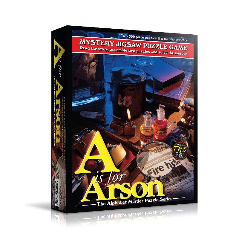 TDC Games Alphabet Mystery Jigsaw Puzzle - A is for Arson - Includes Short Mystery Booklet and Two 500 piece Puzzles with Clues