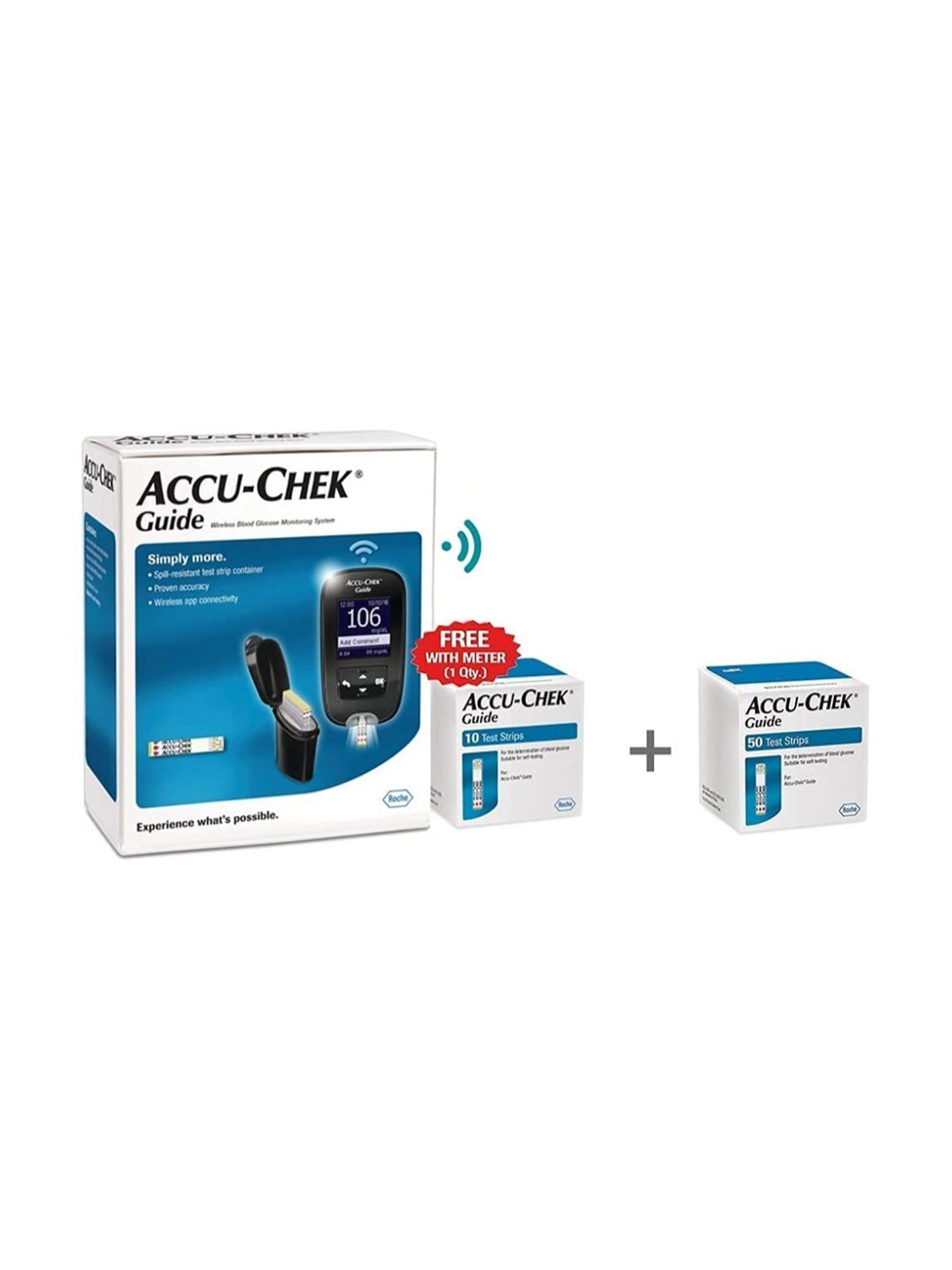 Accu-Chek Guide Meter (Bluetooth) with 10 strips + Accu-Chek Guide 50 Strips (Black)