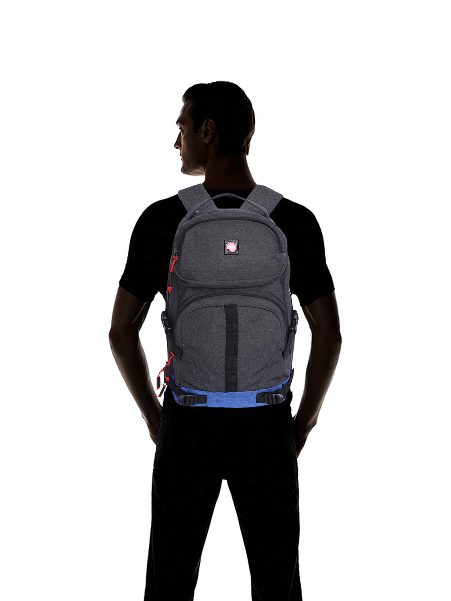 Swiss Brand Maine Daypack 28 Ltr Dark Grey & Blue Medium Laptop Backpack